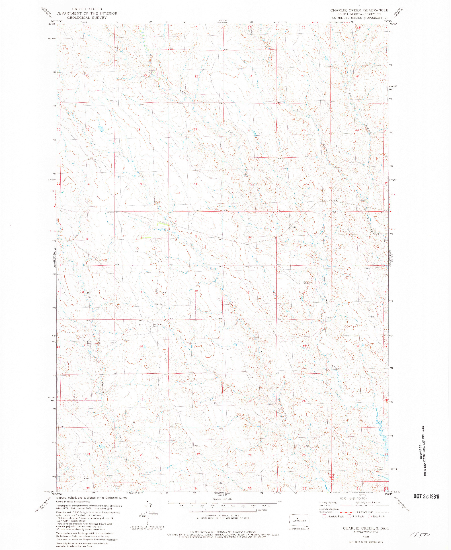 USGS 1:24000-SCALE QUADRANGLE FOR CHARLIE CREEK, SD 1981