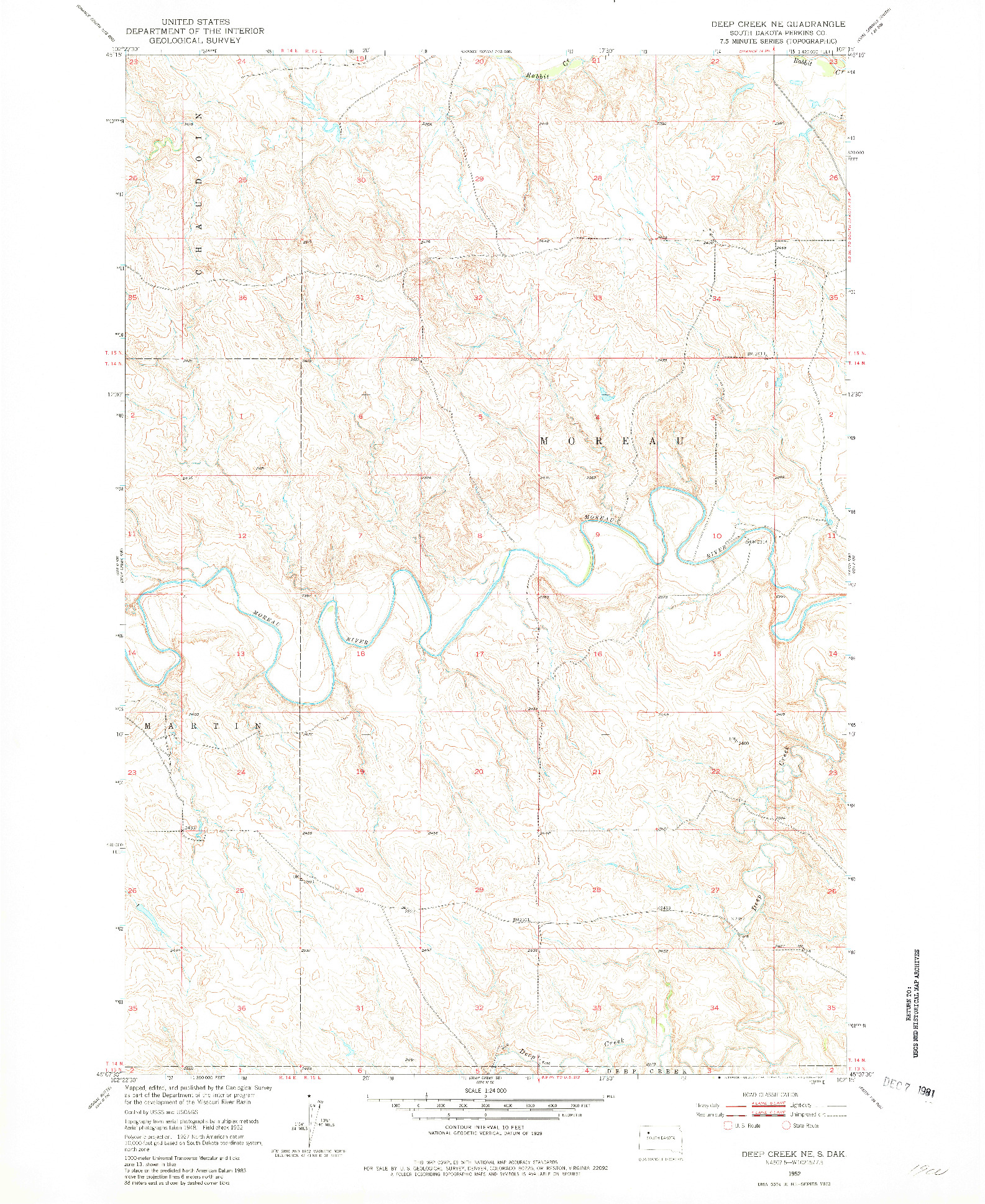 USGS 1:24000-SCALE QUADRANGLE FOR DEEP CREEK NE, SD 1952