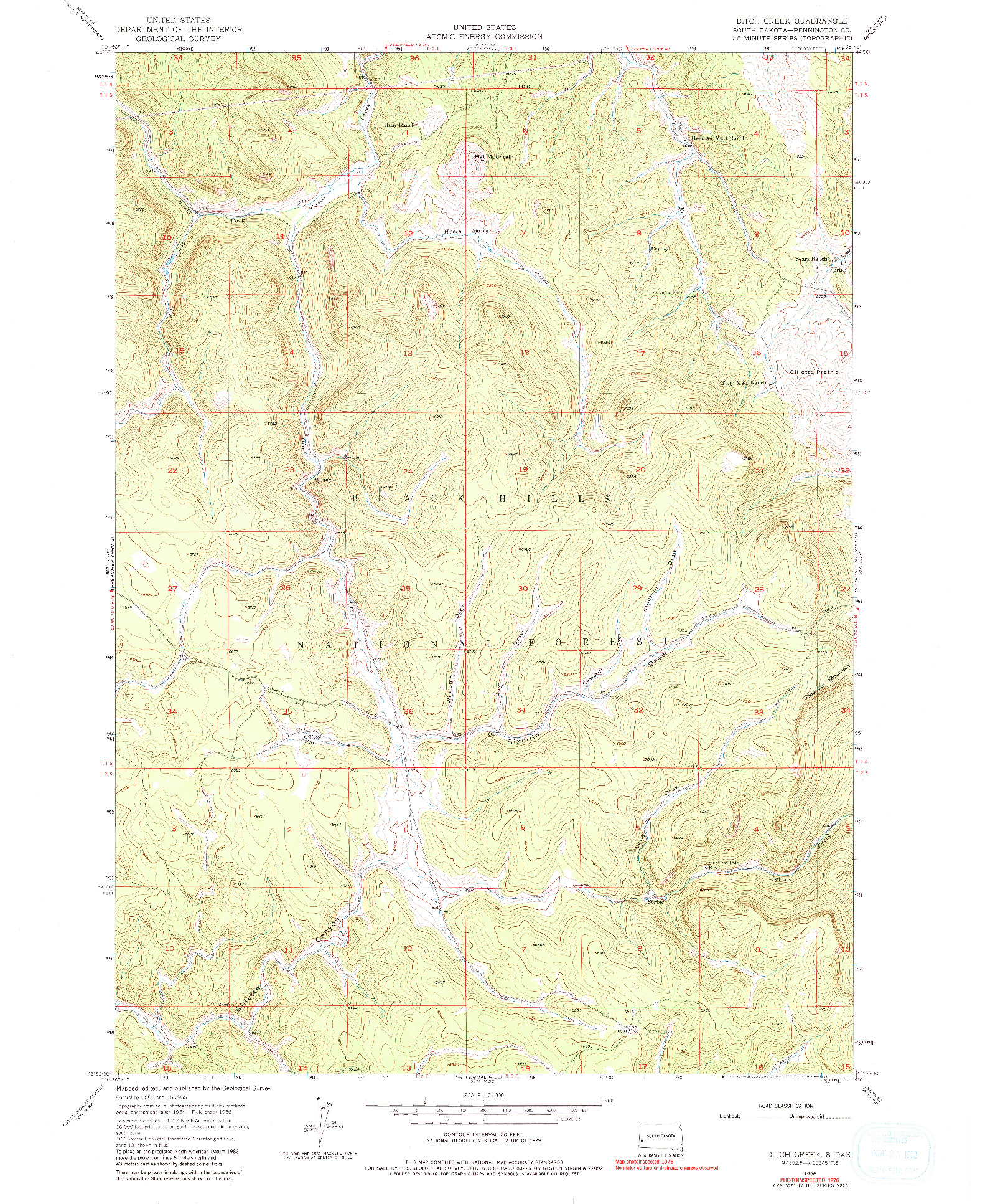 USGS 1:24000-SCALE QUADRANGLE FOR DITCH CREEK, SD 1956