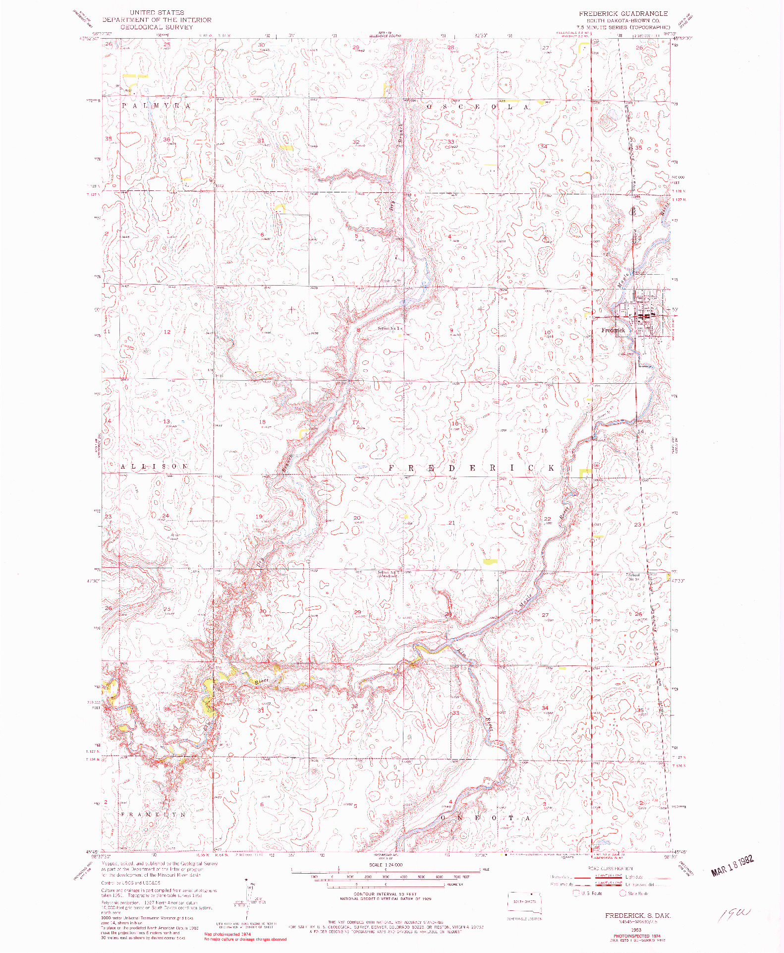 USGS 1:24000-SCALE QUADRANGLE FOR FREDERICK, SD 1953