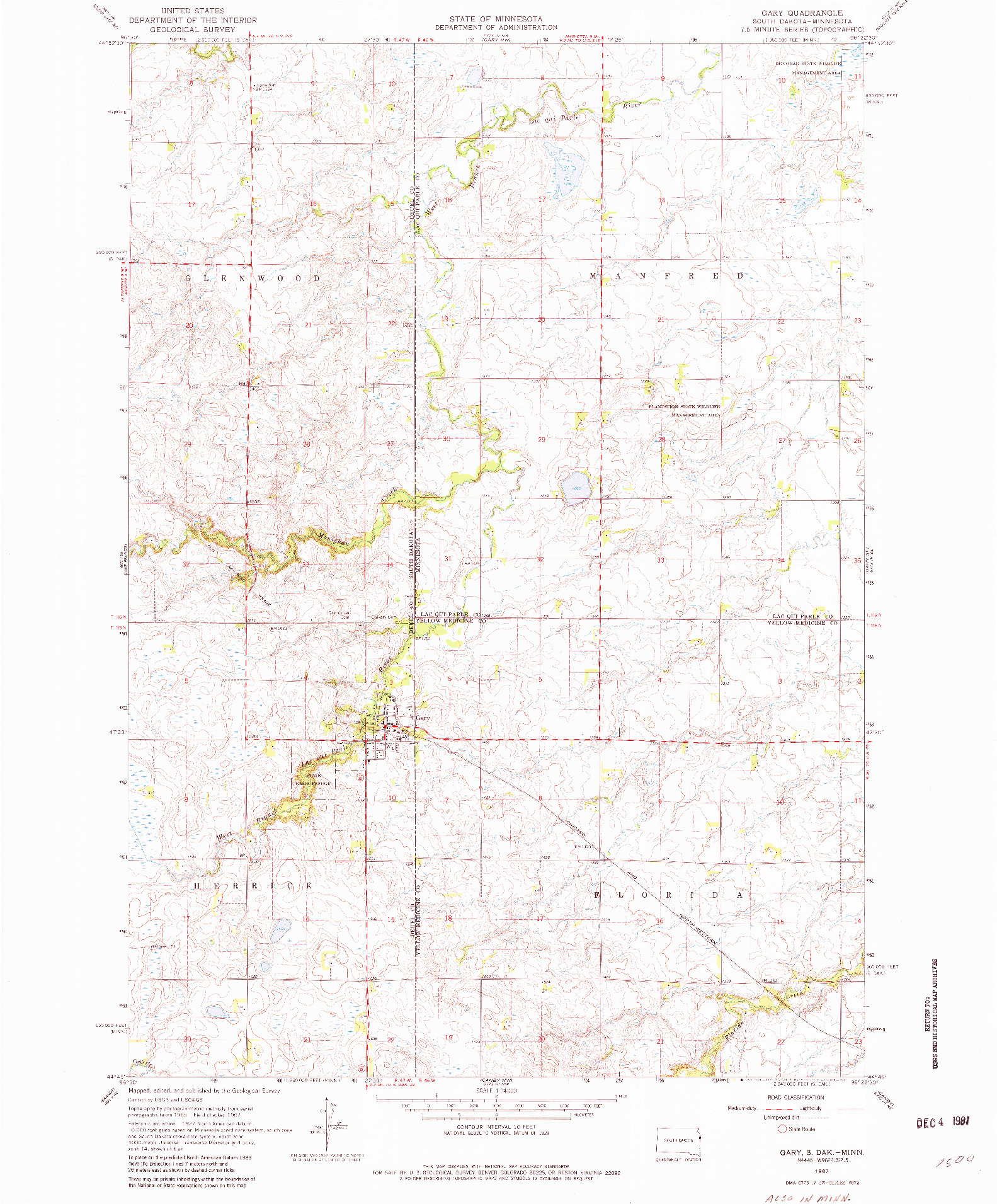 USGS 1:24000-SCALE QUADRANGLE FOR GARY, SD 1967