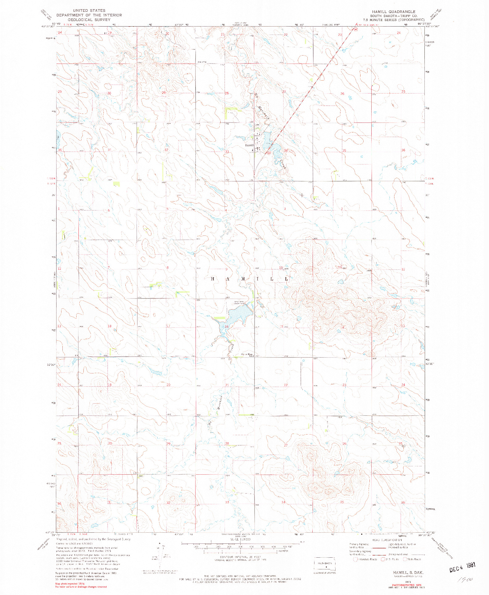 USGS 1:24000-SCALE QUADRANGLE FOR HAMILL, SD 1971