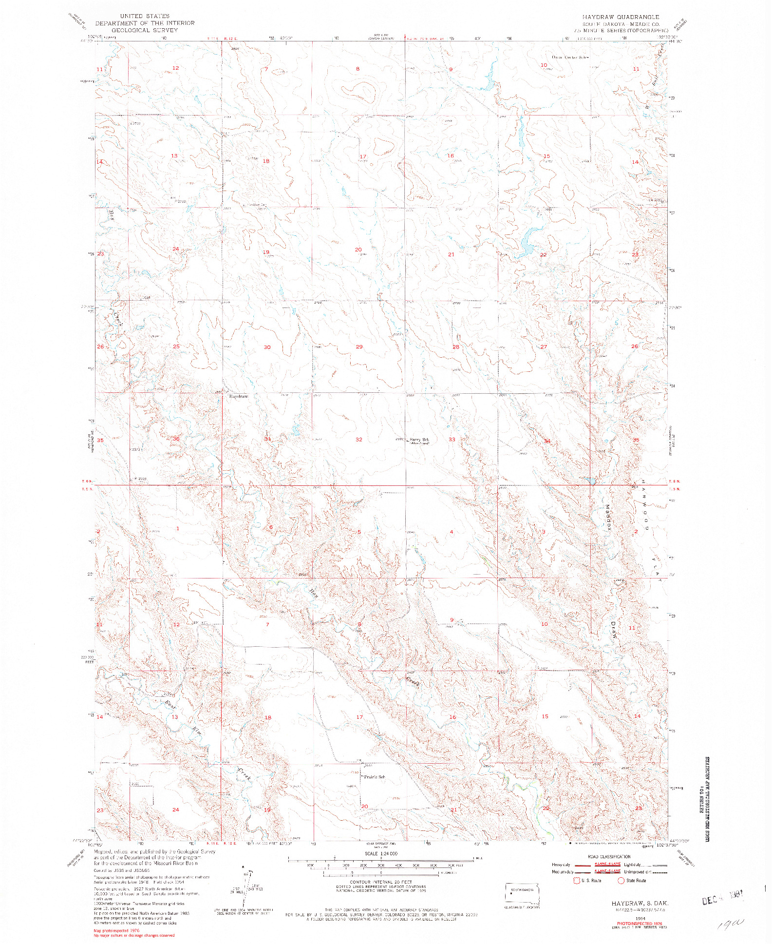 USGS 1:24000-SCALE QUADRANGLE FOR HAYDRAW, SD 1954