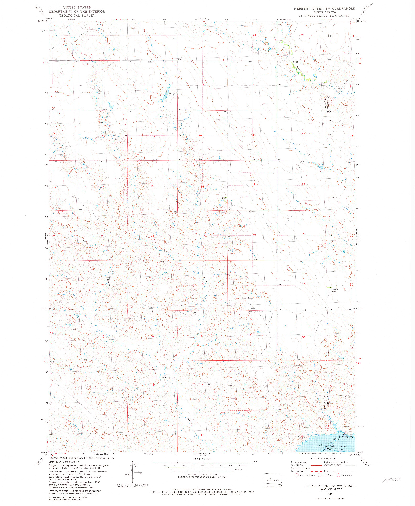 USGS 1:24000-SCALE QUADRANGLE FOR HERBERT CREEK SW, SD 1981