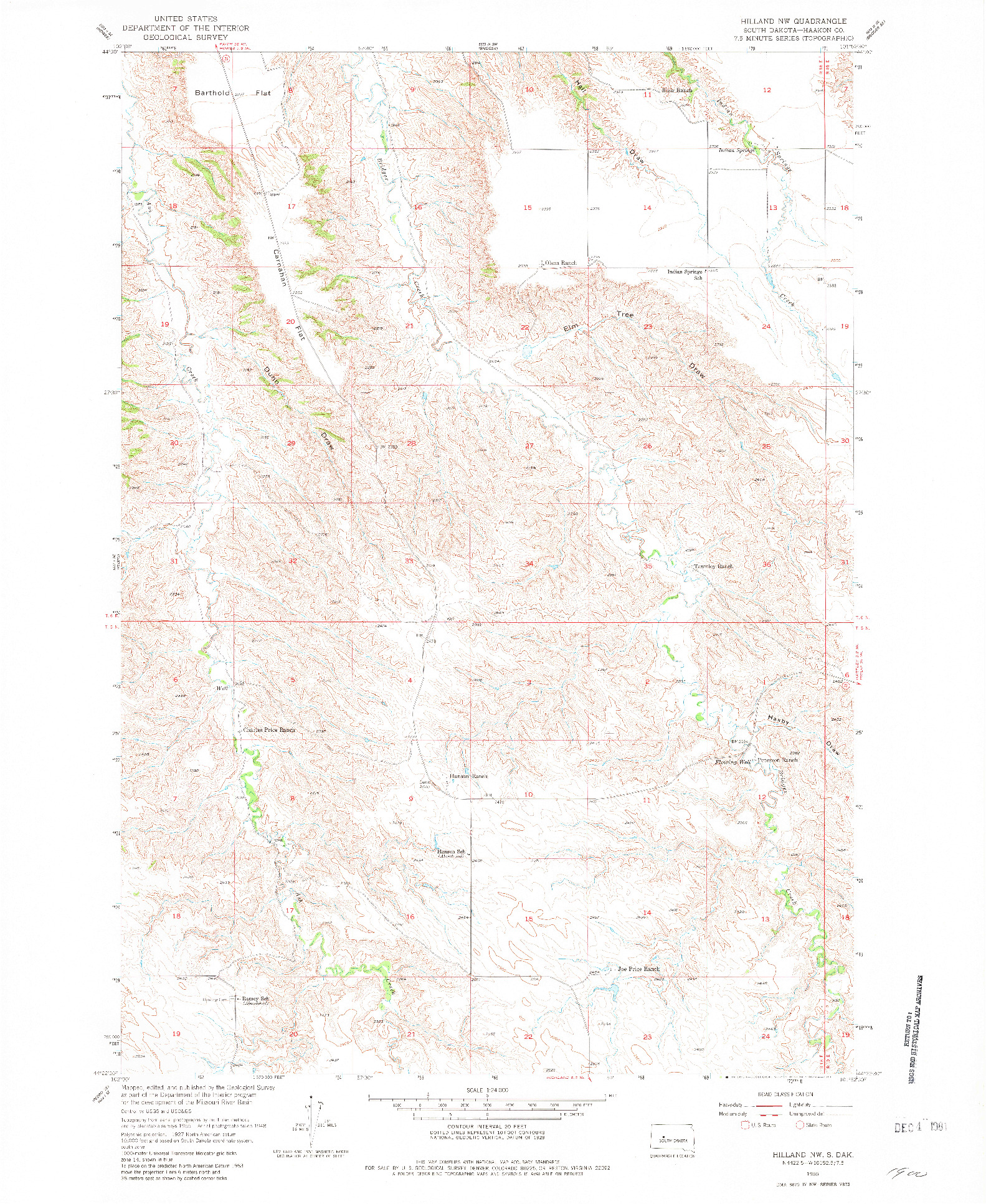 USGS 1:24000-SCALE QUADRANGLE FOR HILLAND NW, SD 1955