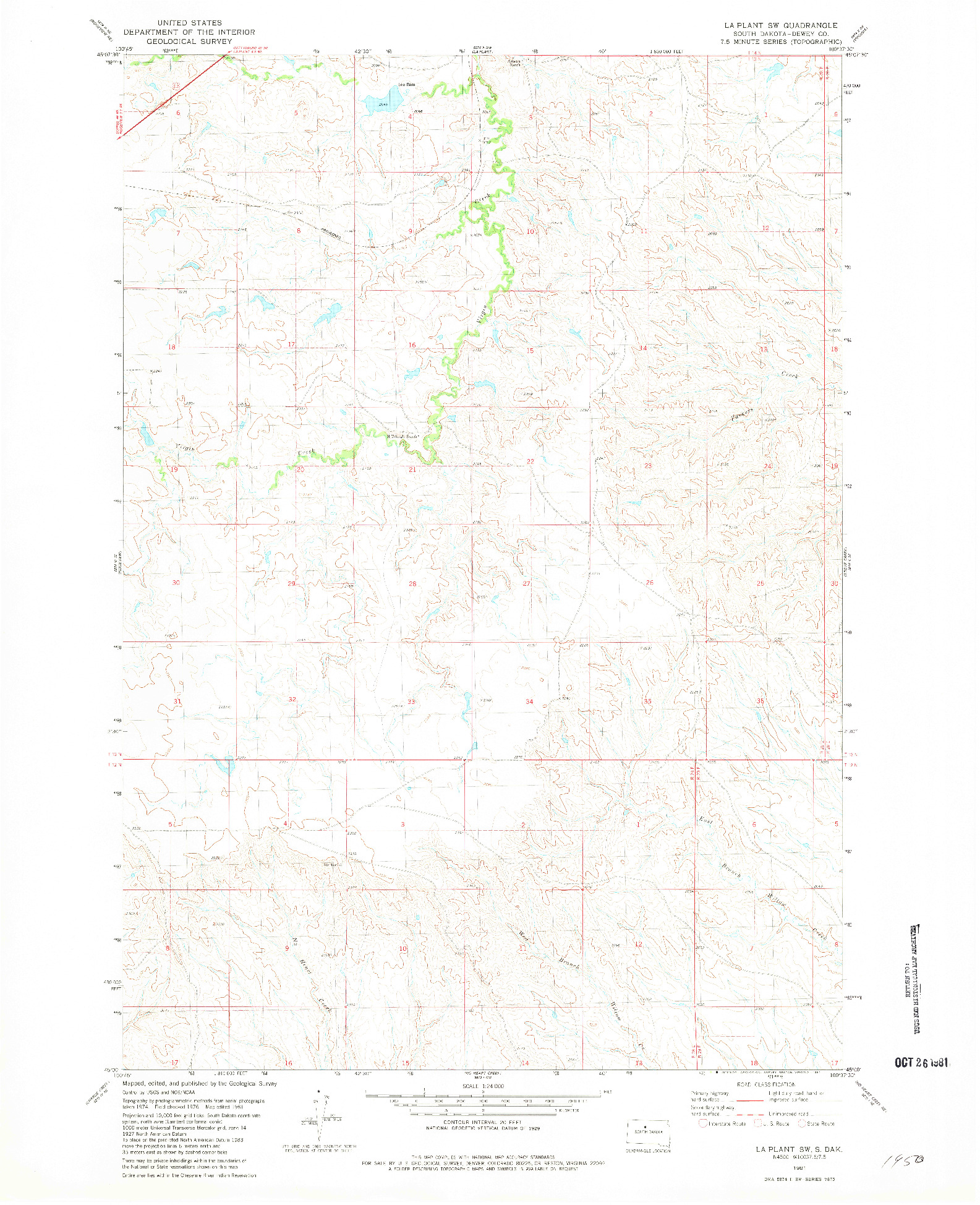 USGS 1:24000-SCALE QUADRANGLE FOR LA PLANT SW, SD 1981