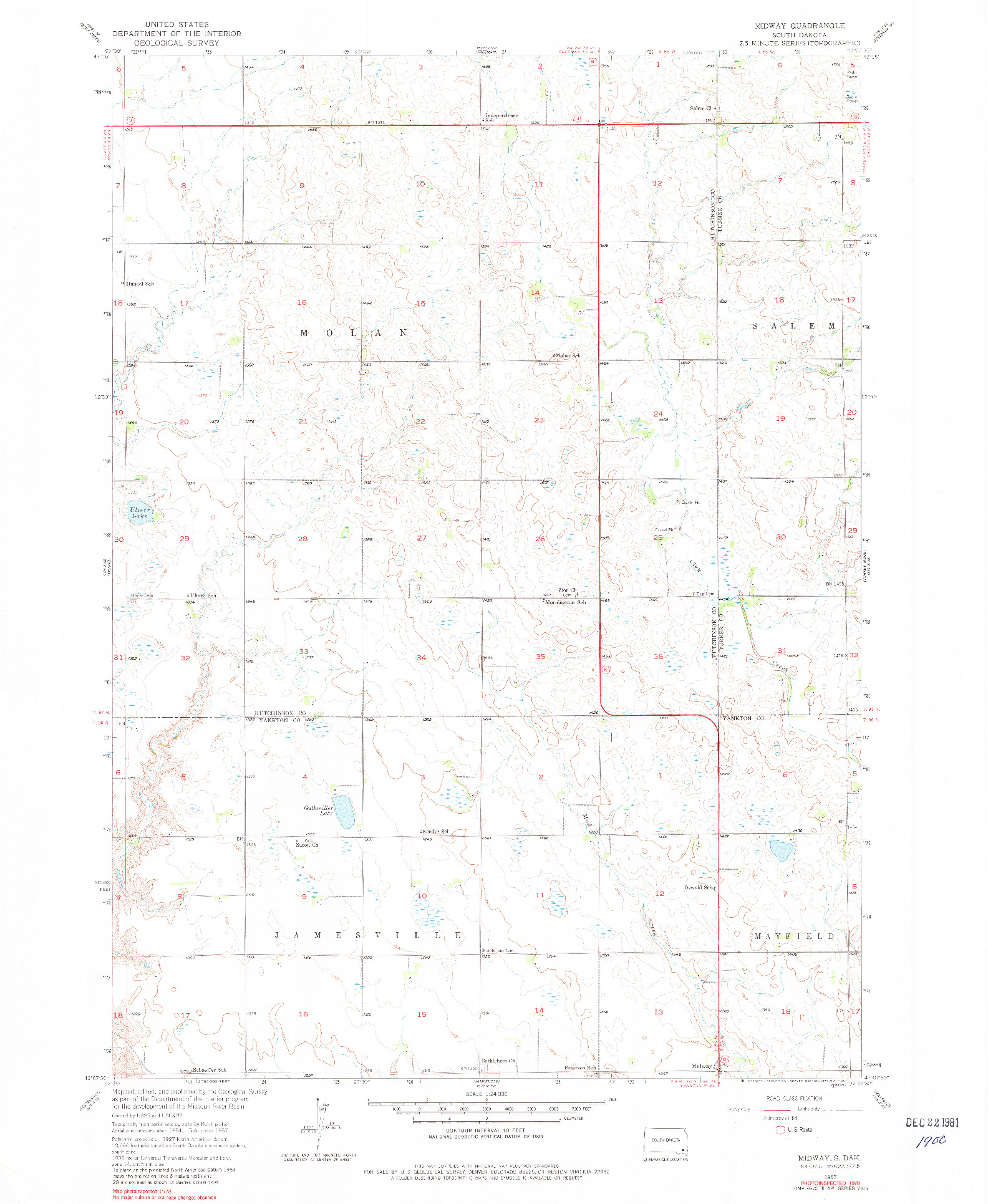 USGS 1:24000-SCALE QUADRANGLE FOR MIDWAY, SD 1957