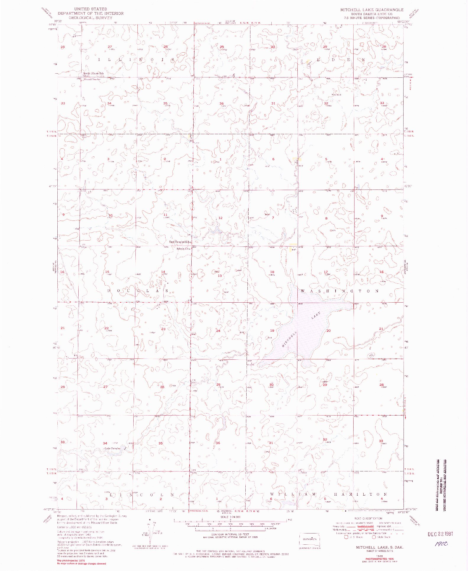 USGS 1:24000-SCALE QUADRANGLE FOR MITCHELL LAKE, SD 1949