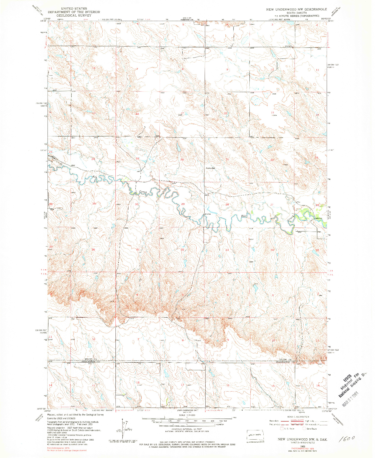 USGS 1:24000-SCALE QUADRANGLE FOR NEW UNDERWOOD NW, SD 1953