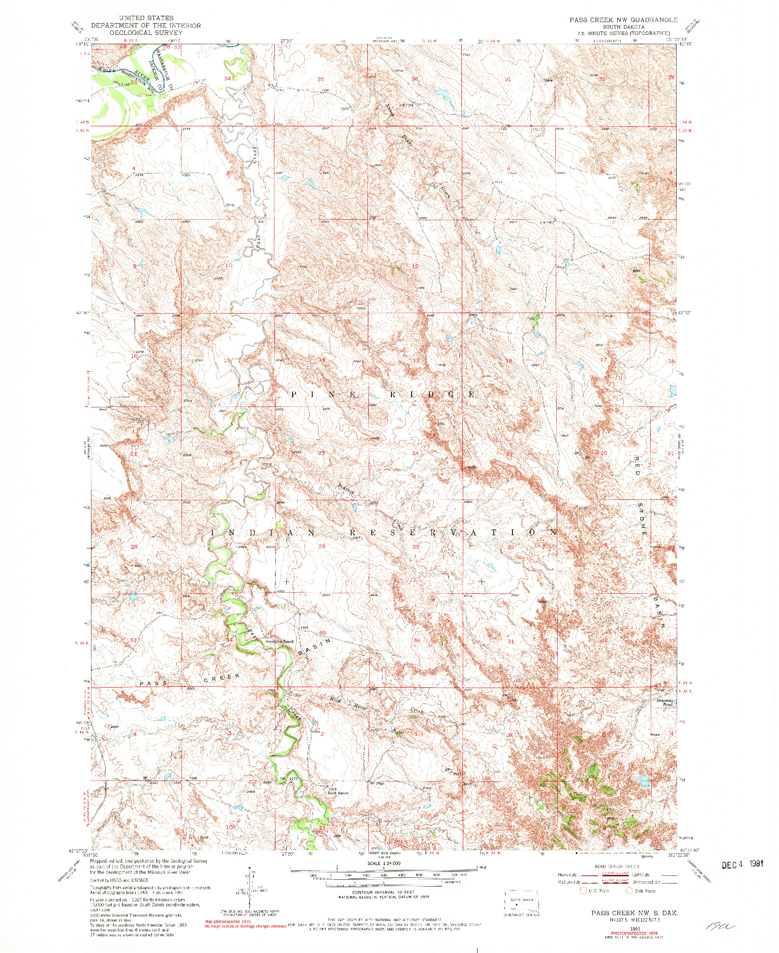 USGS 1:24000-SCALE QUADRANGLE FOR PASS CREEK NW, SD 1951