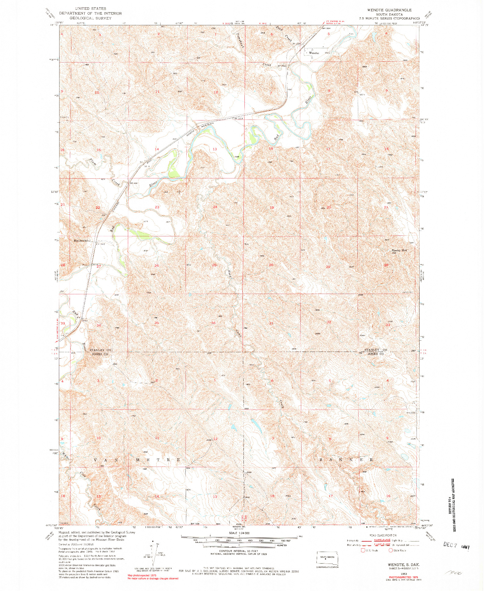 USGS 1:24000-SCALE QUADRANGLE FOR WENDTE, SD 1953