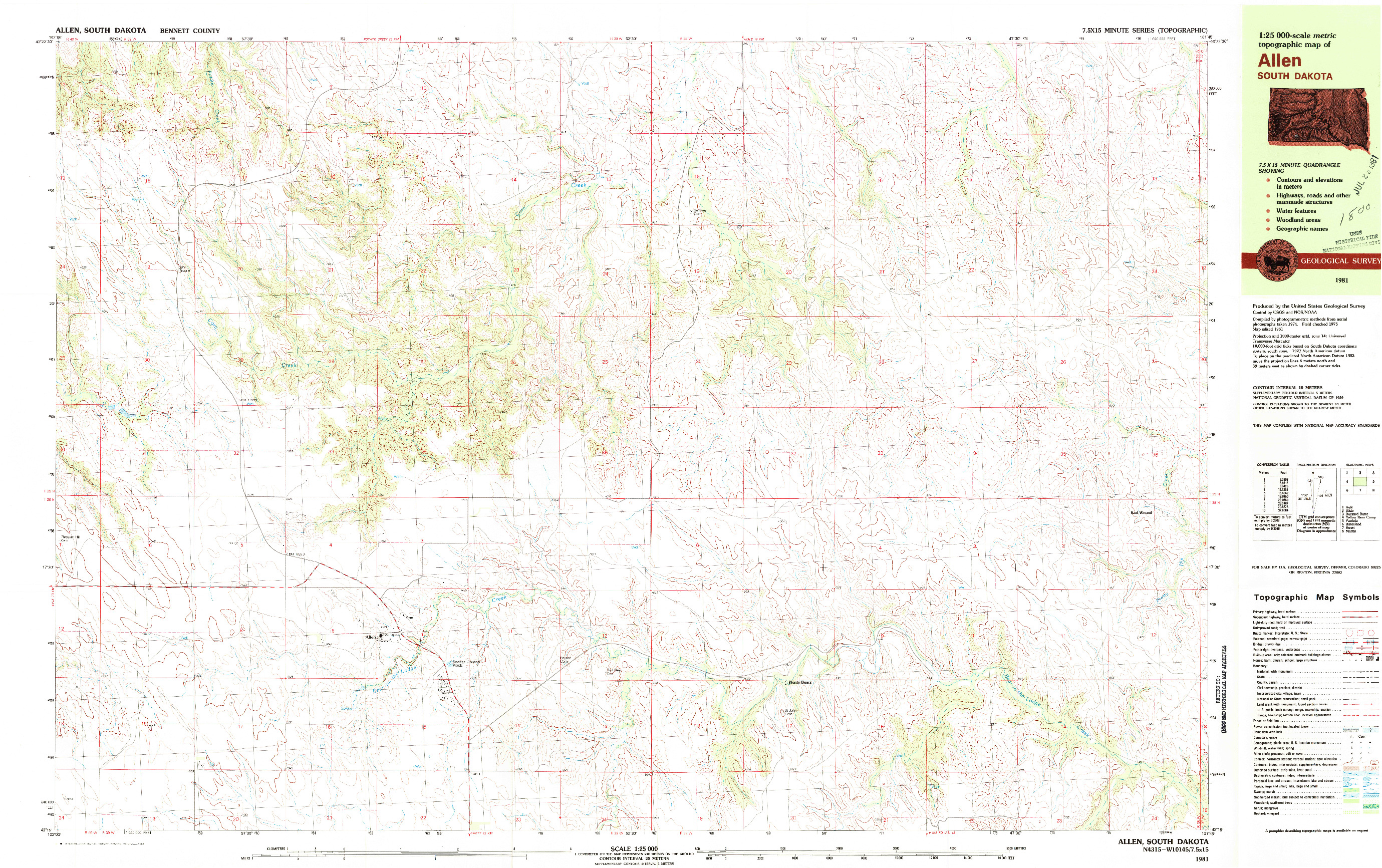 USGS 1:25000-SCALE QUADRANGLE FOR ALLEN, SD 1981