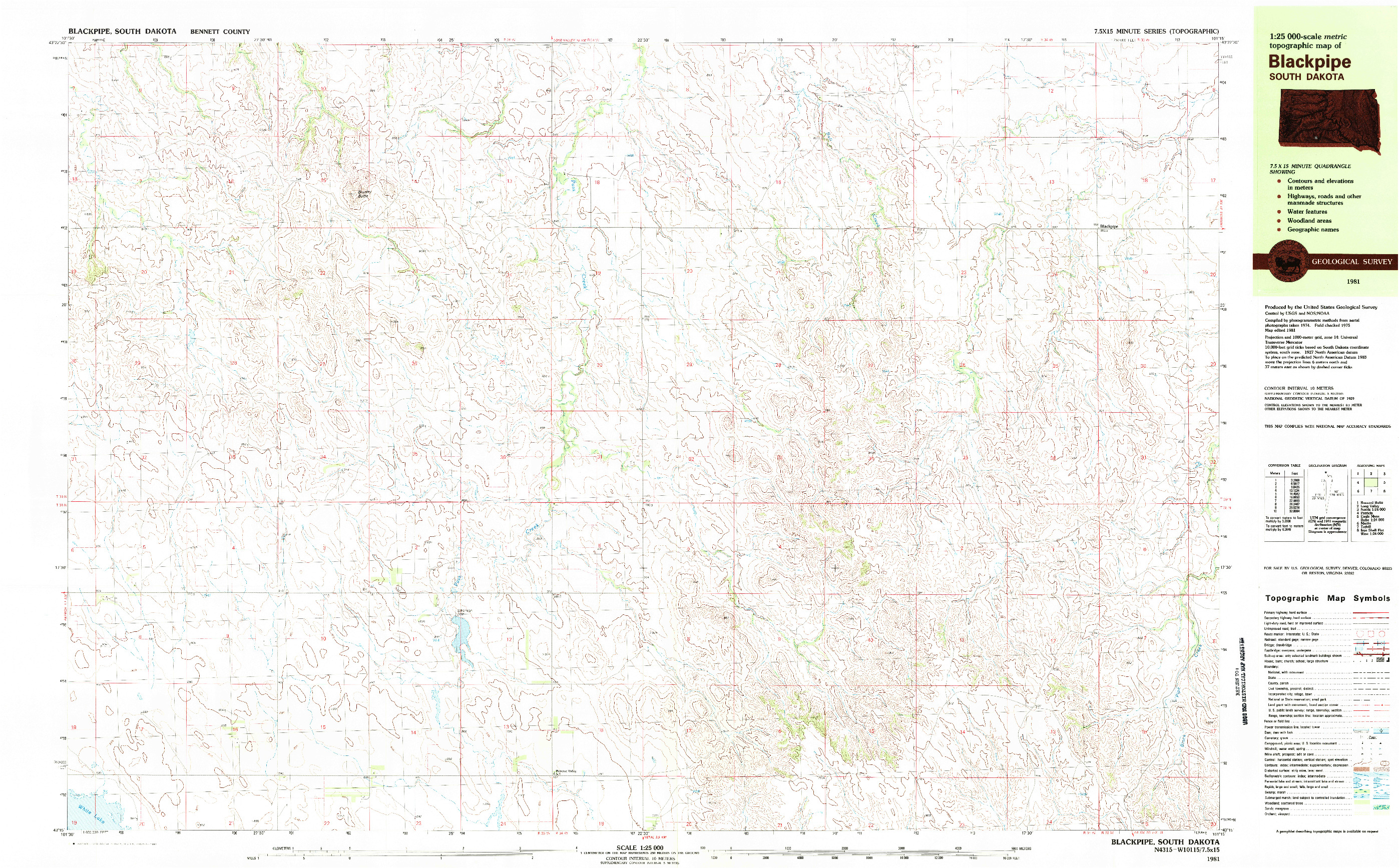 USGS 1:25000-SCALE QUADRANGLE FOR BLACKPIPE, SD 1981