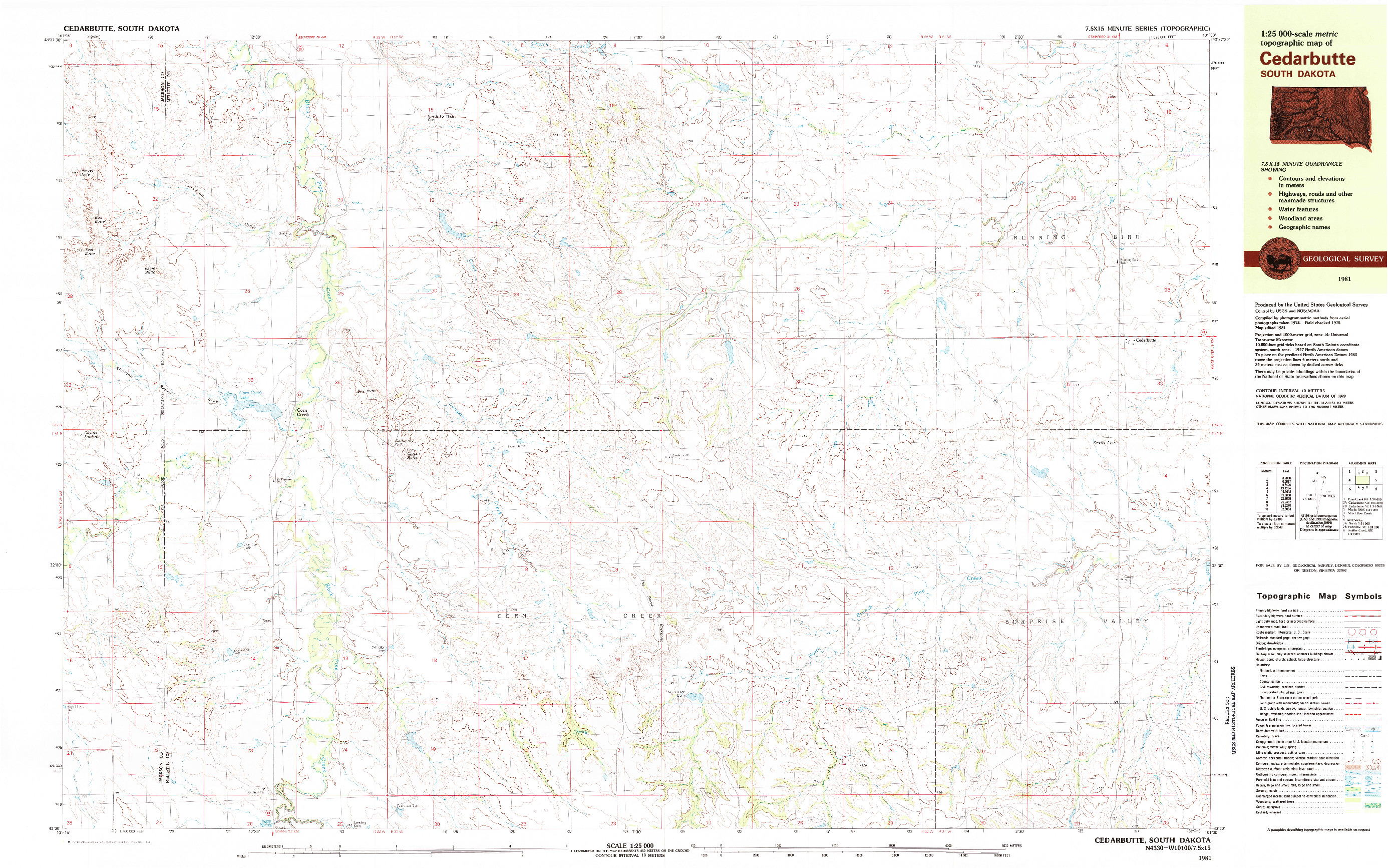 USGS 1:25000-SCALE QUADRANGLE FOR CEDAR BUTTE, SD 1981