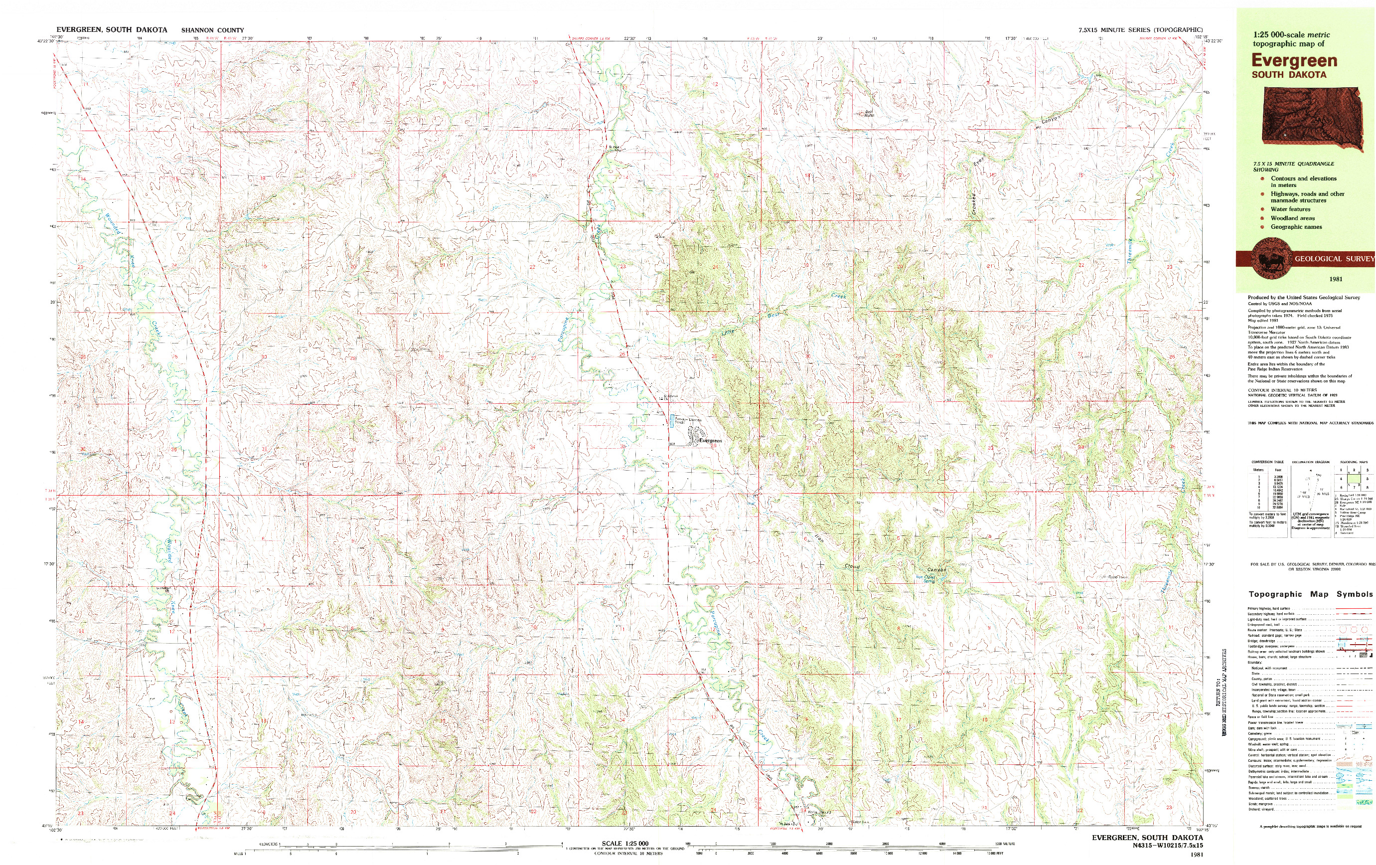 USGS 1:25000-SCALE QUADRANGLE FOR EVERGREEN, SD 1981