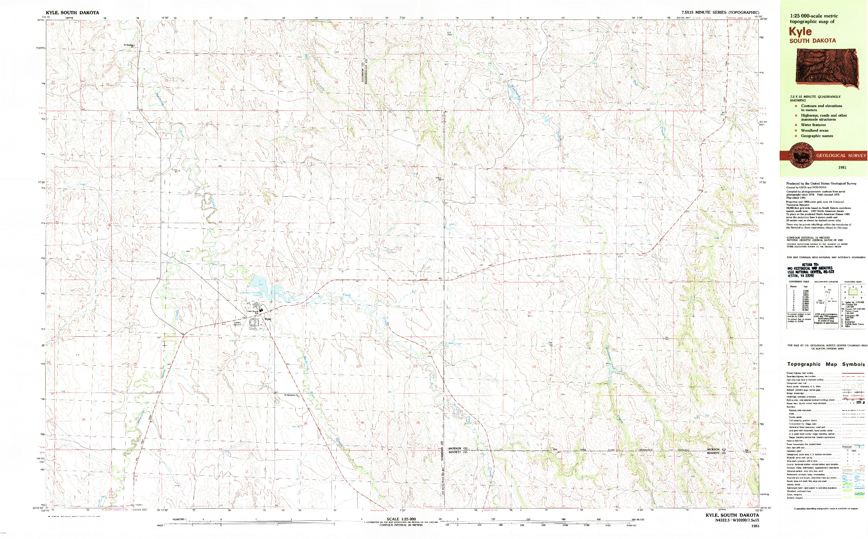 USGS 1:25000-SCALE QUADRANGLE FOR KYLE, SD 1981