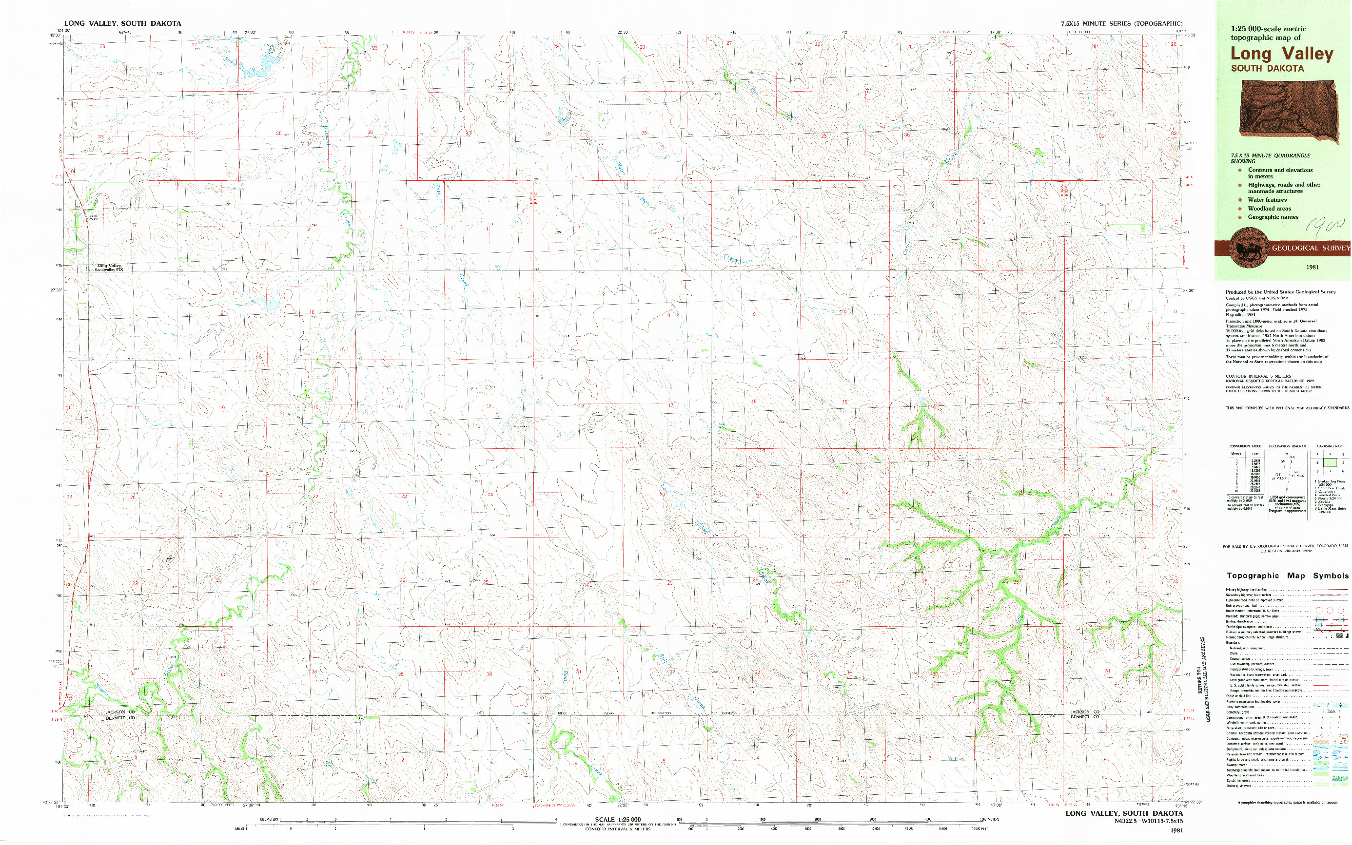 USGS 1:25000-SCALE QUADRANGLE FOR LONG VALLEY, SD 1981