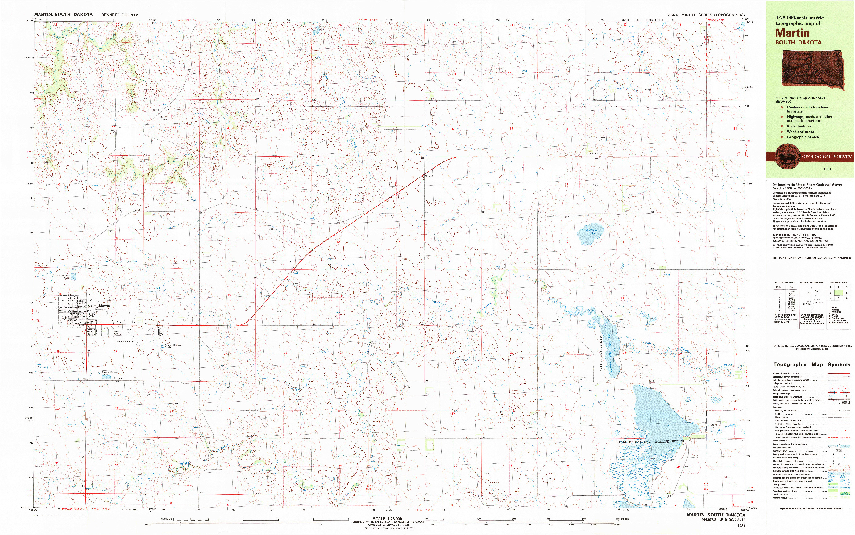 USGS 1:25000-SCALE QUADRANGLE FOR MARTIN, SD 1981