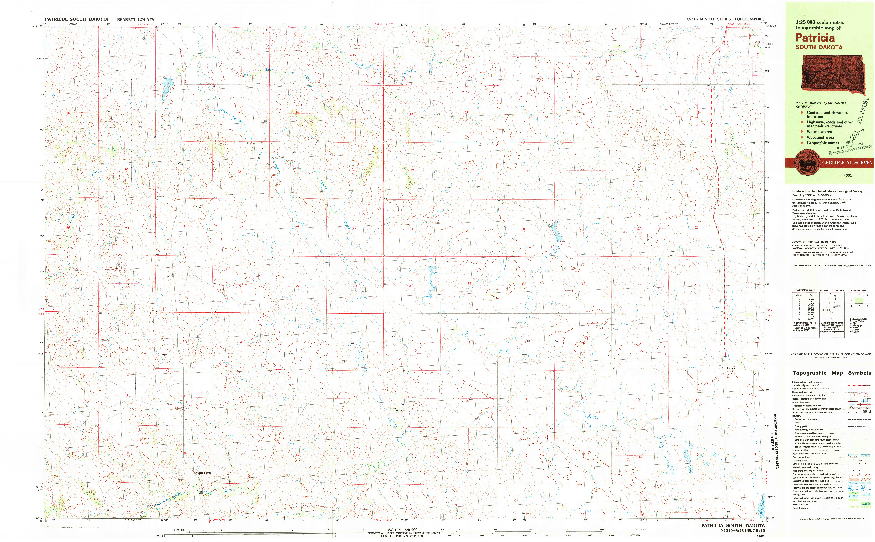 USGS 1:25000-SCALE QUADRANGLE FOR PATRICIA, SD 1981