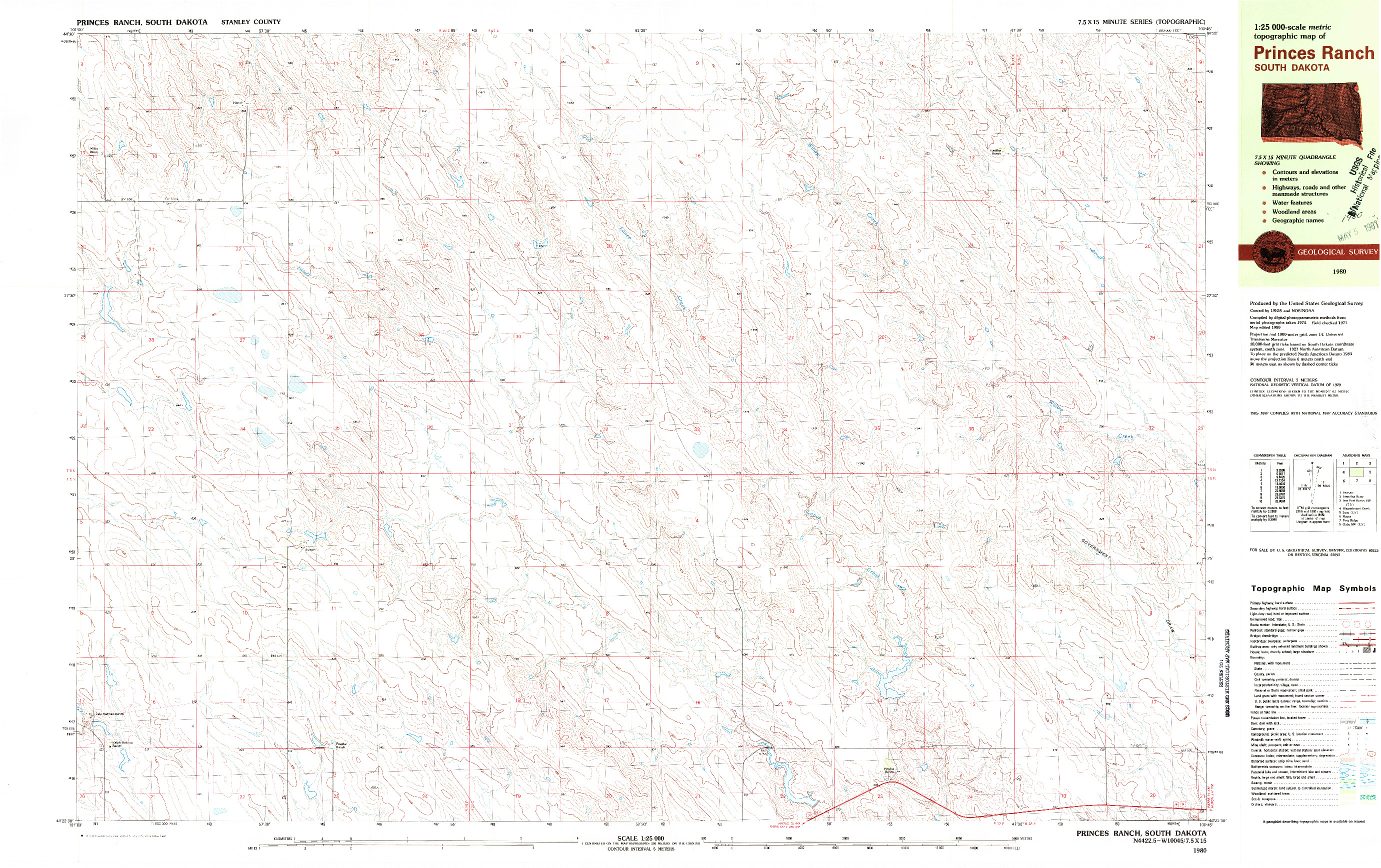 USGS 1:25000-SCALE QUADRANGLE FOR PRINCES RANCH, SD 1980