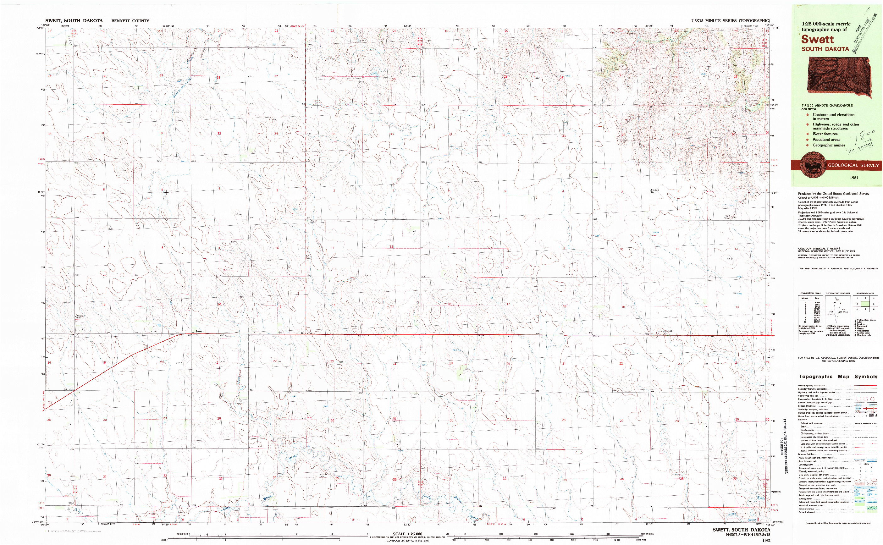 USGS 1:25000-SCALE QUADRANGLE FOR SWETT, SD 1981