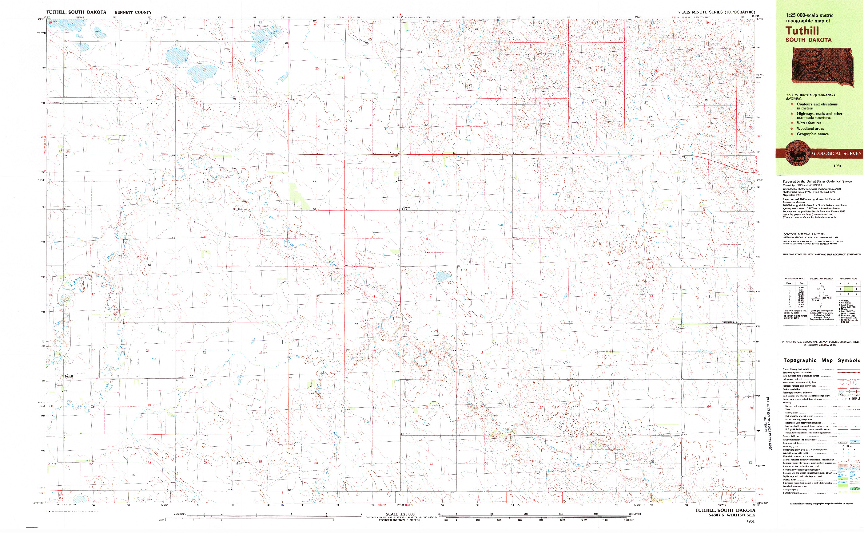 USGS 1:25000-SCALE QUADRANGLE FOR TUTHILL, SD 1981