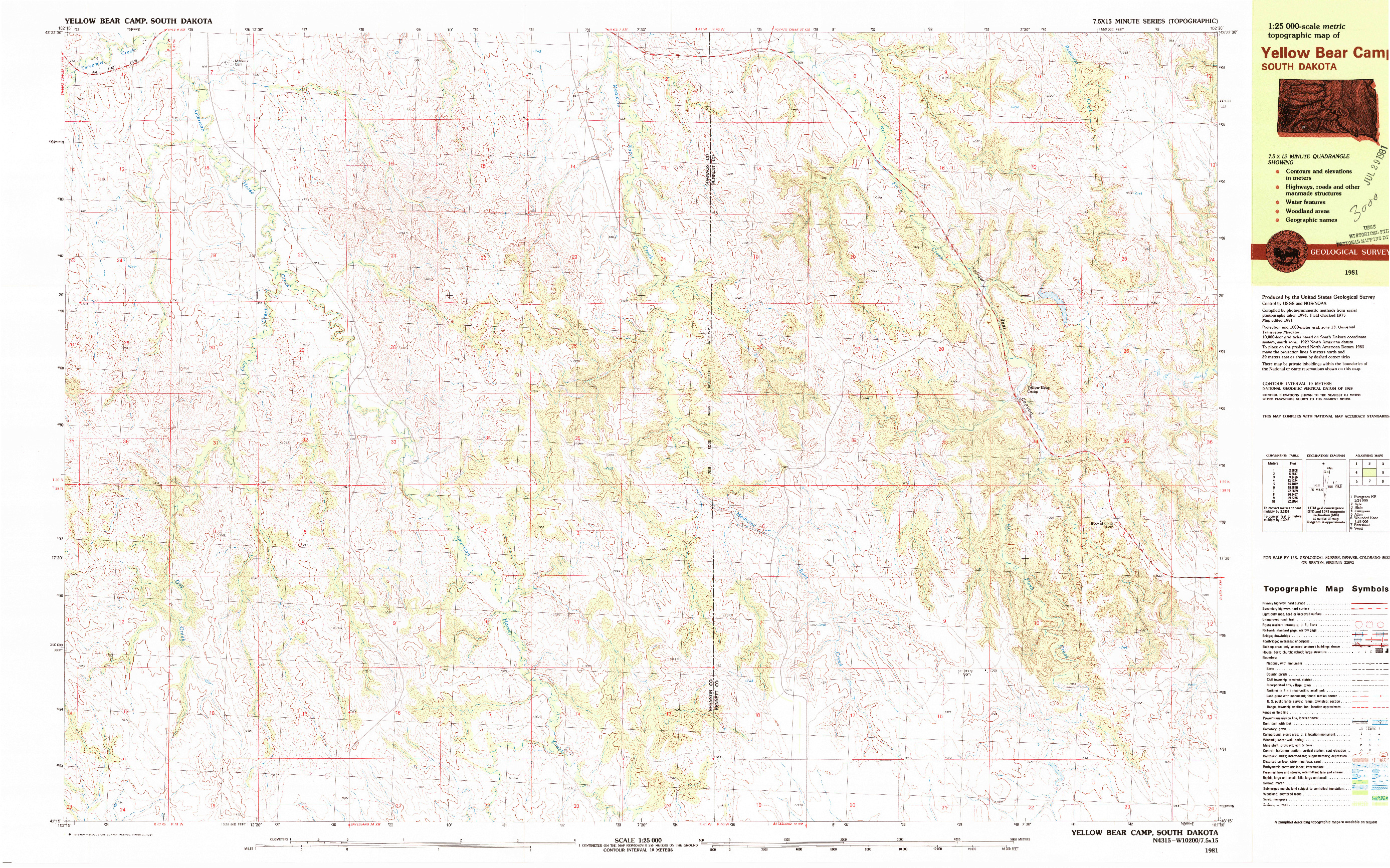 USGS 1:25000-SCALE QUADRANGLE FOR YELLOW BEAR CAMP, SD 1981