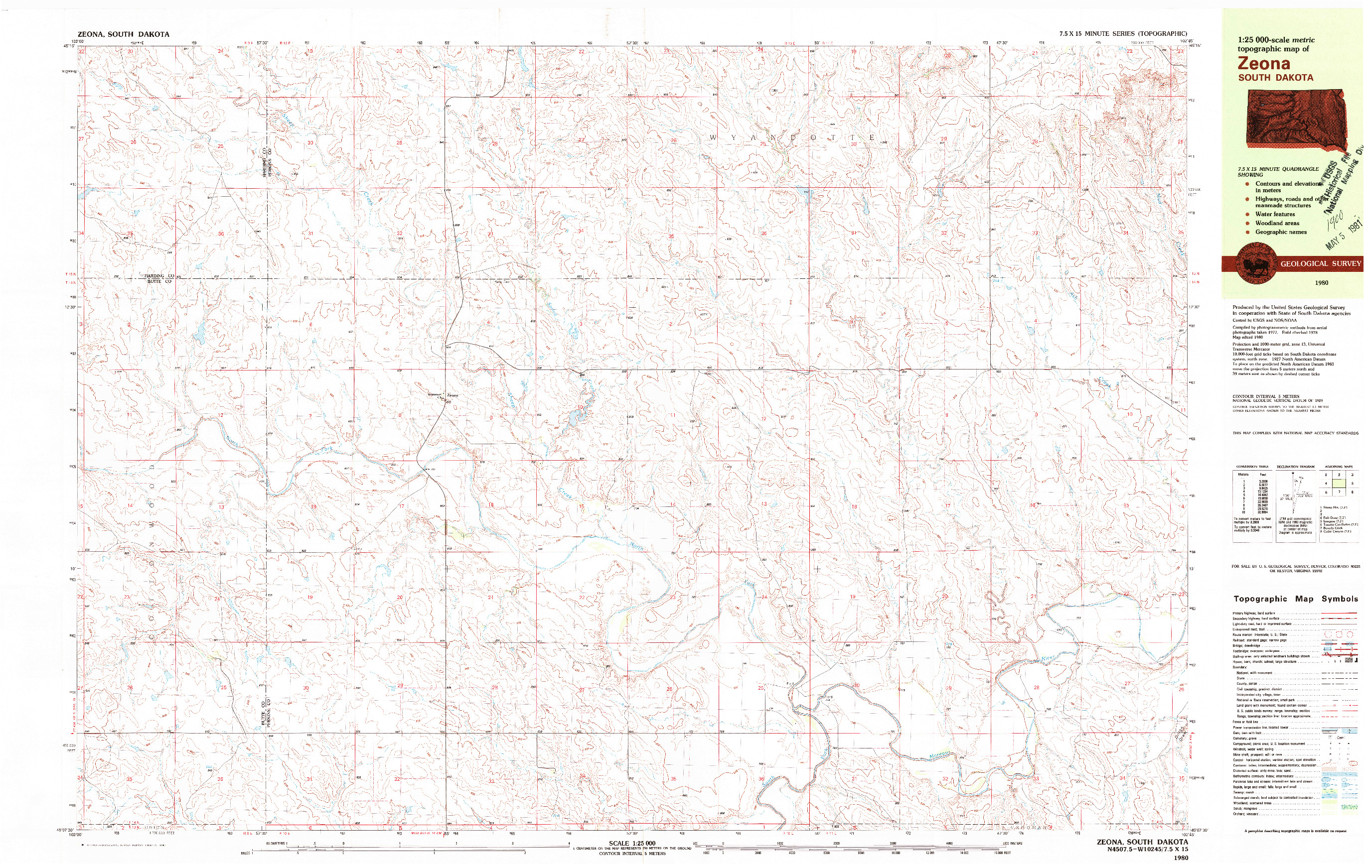 USGS 1:25000-SCALE QUADRANGLE FOR ZEONA, SD 1980