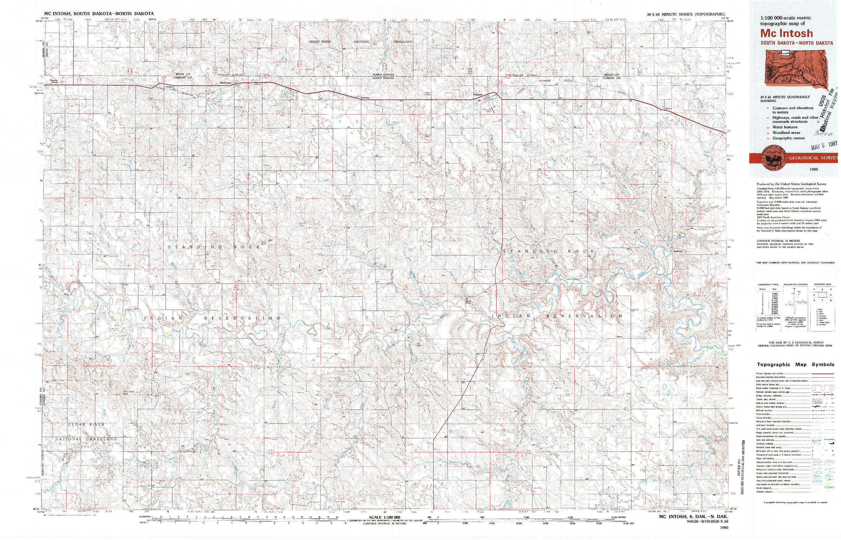 USGS 1:100000-SCALE QUADRANGLE FOR MCINTOSH, SD 1980