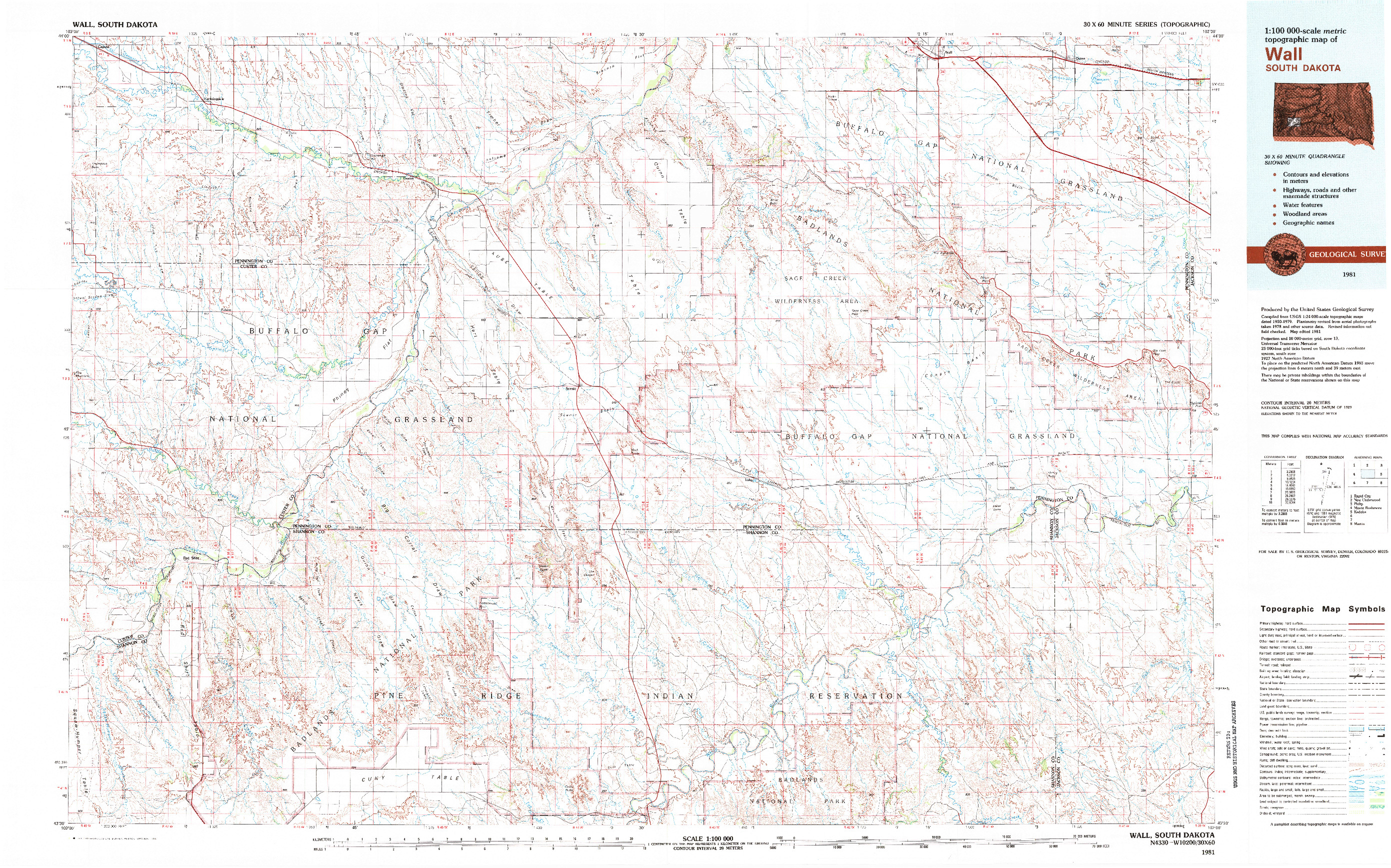 USGS 1:100000-SCALE QUADRANGLE FOR WALL, SD 1981