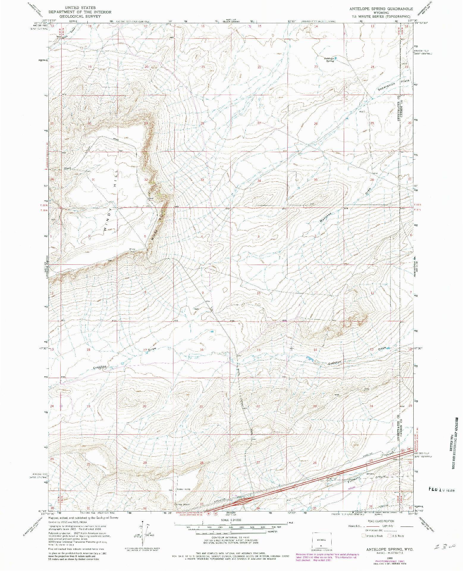 USGS 1:24000-SCALE QUADRANGLE FOR ANTELOPE SPRING, WY 1966