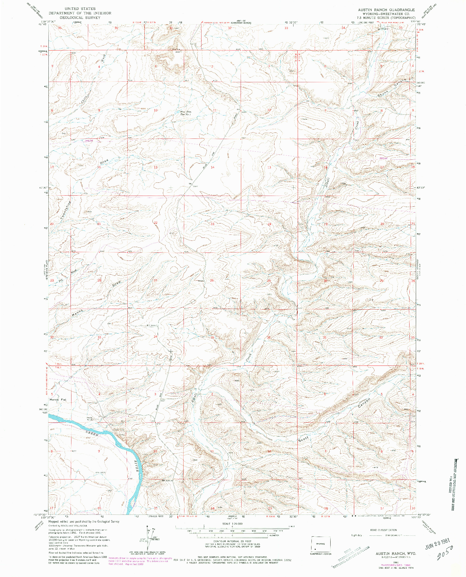 USGS 1:24000-SCALE QUADRANGLE FOR AUSTIN RANCH, WY 1961