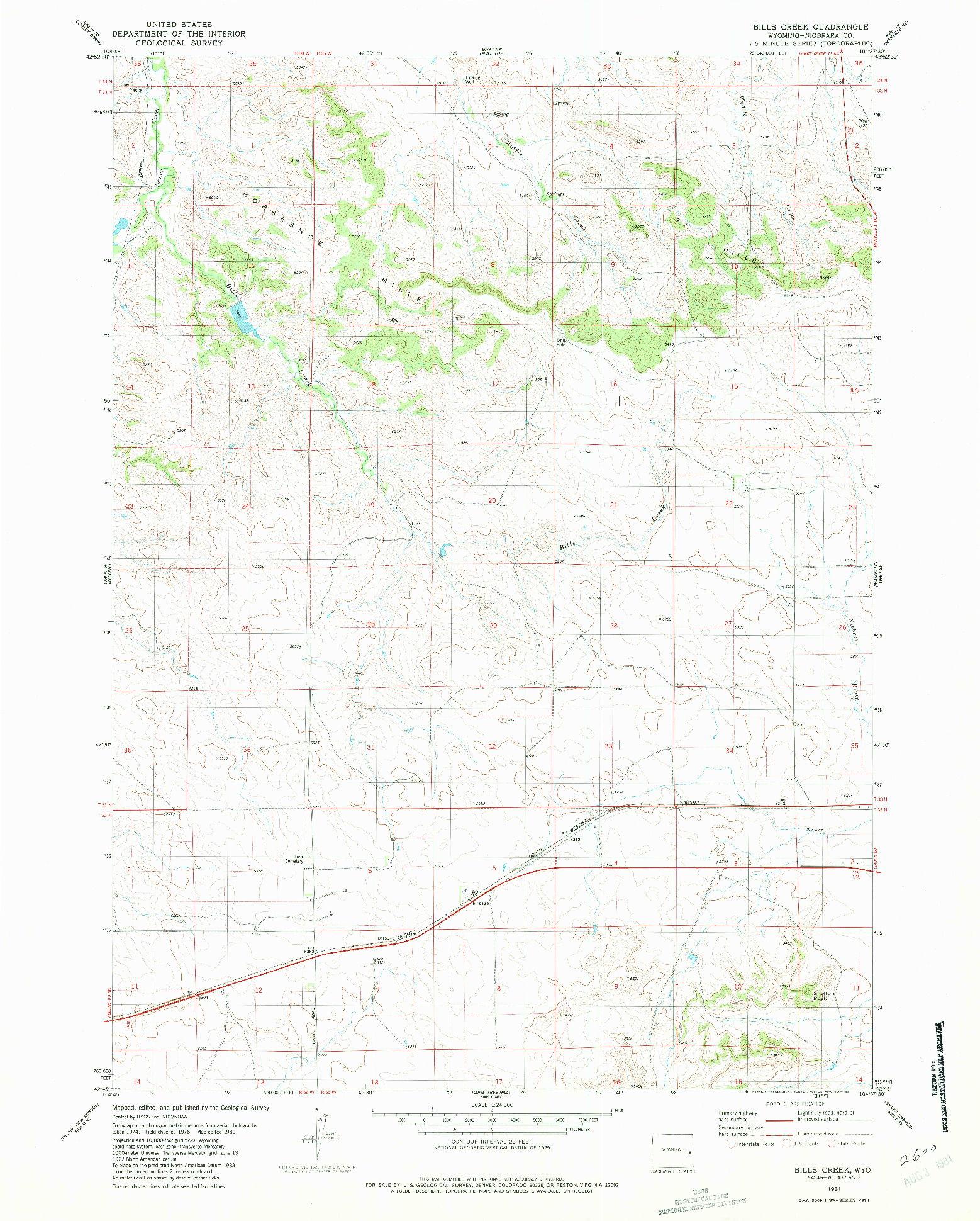 USGS 1:24000-SCALE QUADRANGLE FOR BILLS CREEK, WY 1981