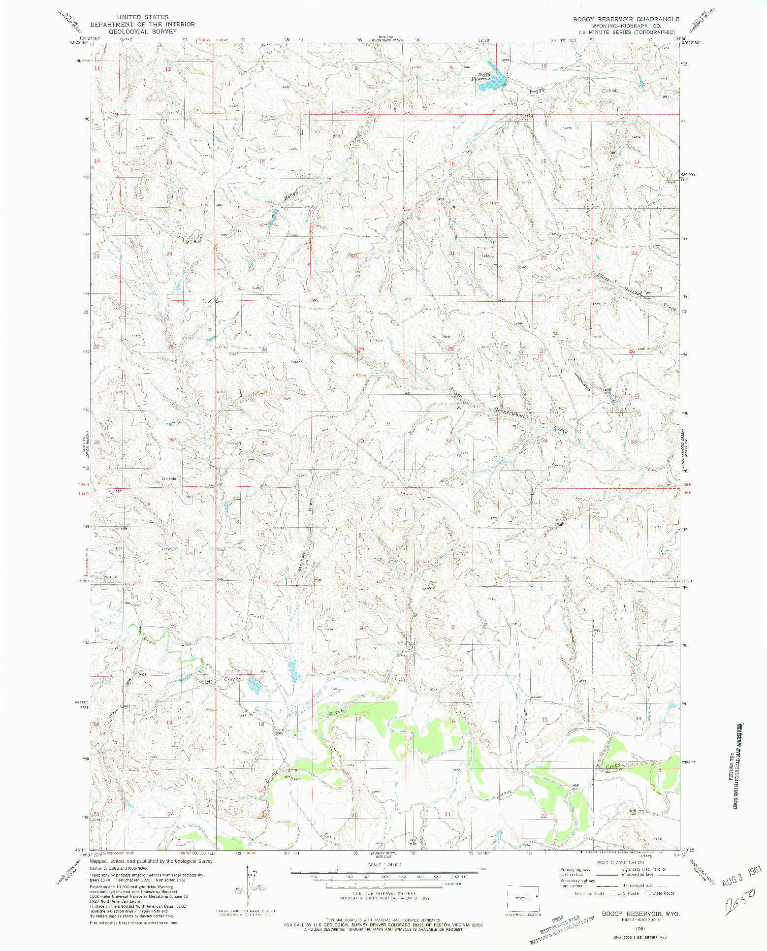 USGS 1:24000-SCALE QUADRANGLE FOR BOGGY RESERVOIR, WY 1981