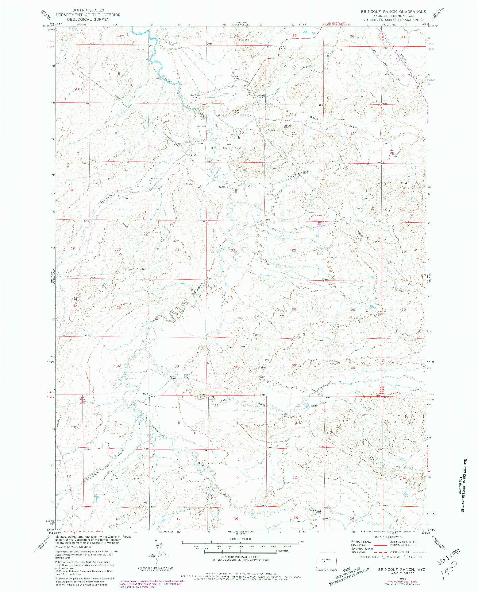 USGS 1:24000-SCALE QUADRANGLE FOR BRINGOLF RANCH, WY 1958