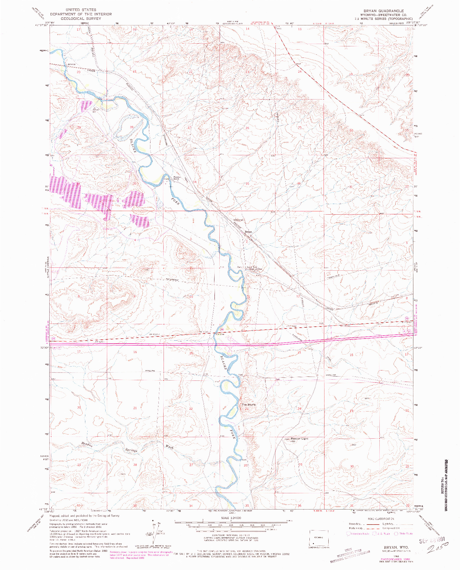 USGS 1:24000-SCALE QUADRANGLE FOR BRYAN, WY 1961