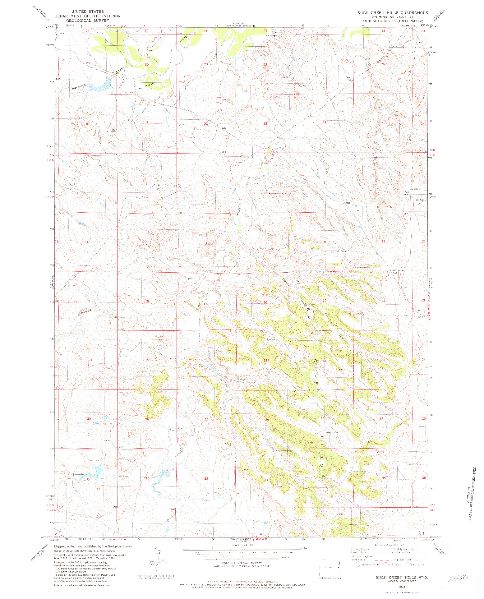 USGS 1:24000-SCALE QUADRANGLE FOR BUCK CREEK HILLS, WY 1981