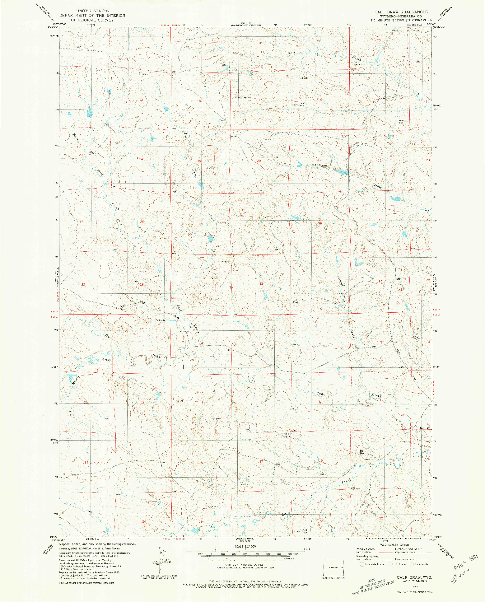 USGS 1:24000-SCALE QUADRANGLE FOR CALF DRAW, WY 1981