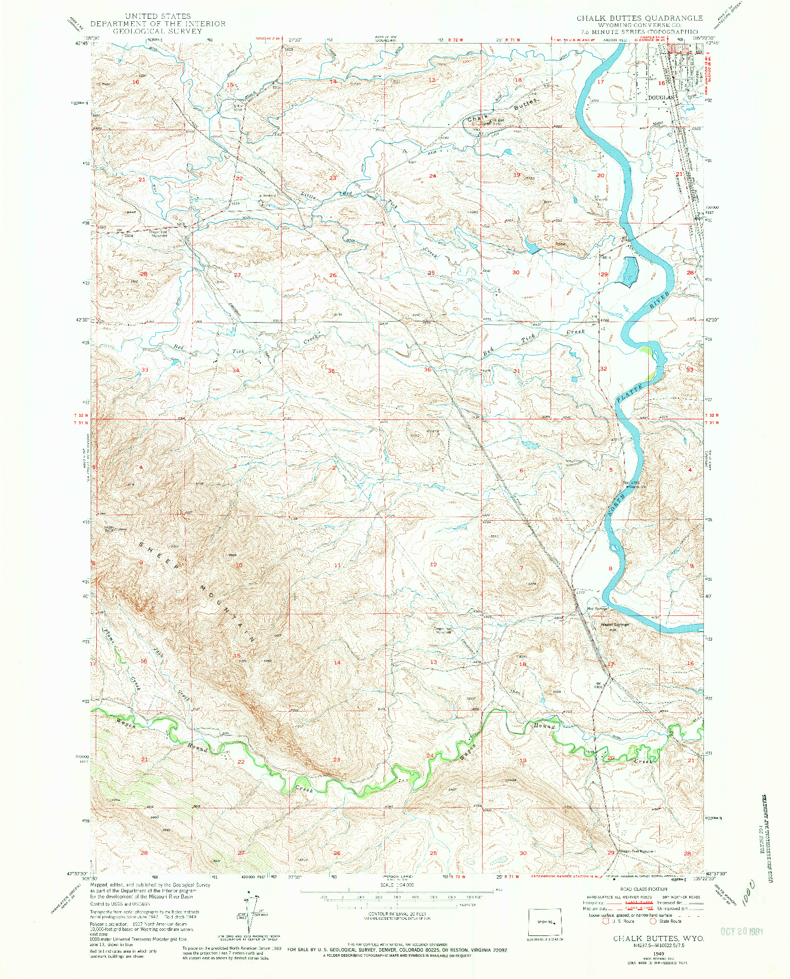 USGS 1:24000-SCALE QUADRANGLE FOR CHALK BUTTES, WY 1949