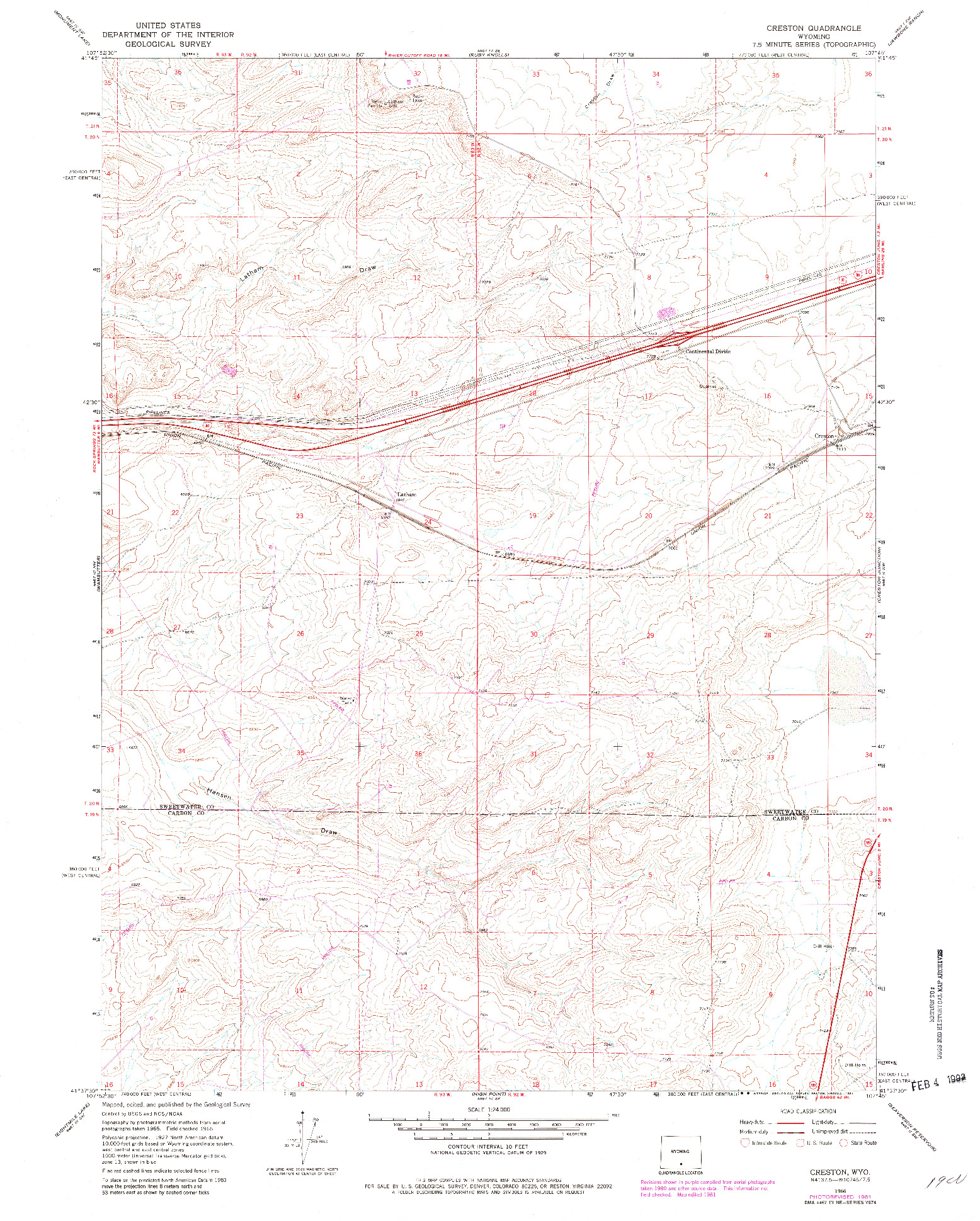 USGS 1:24000-SCALE QUADRANGLE FOR CRESTON, WY 1966