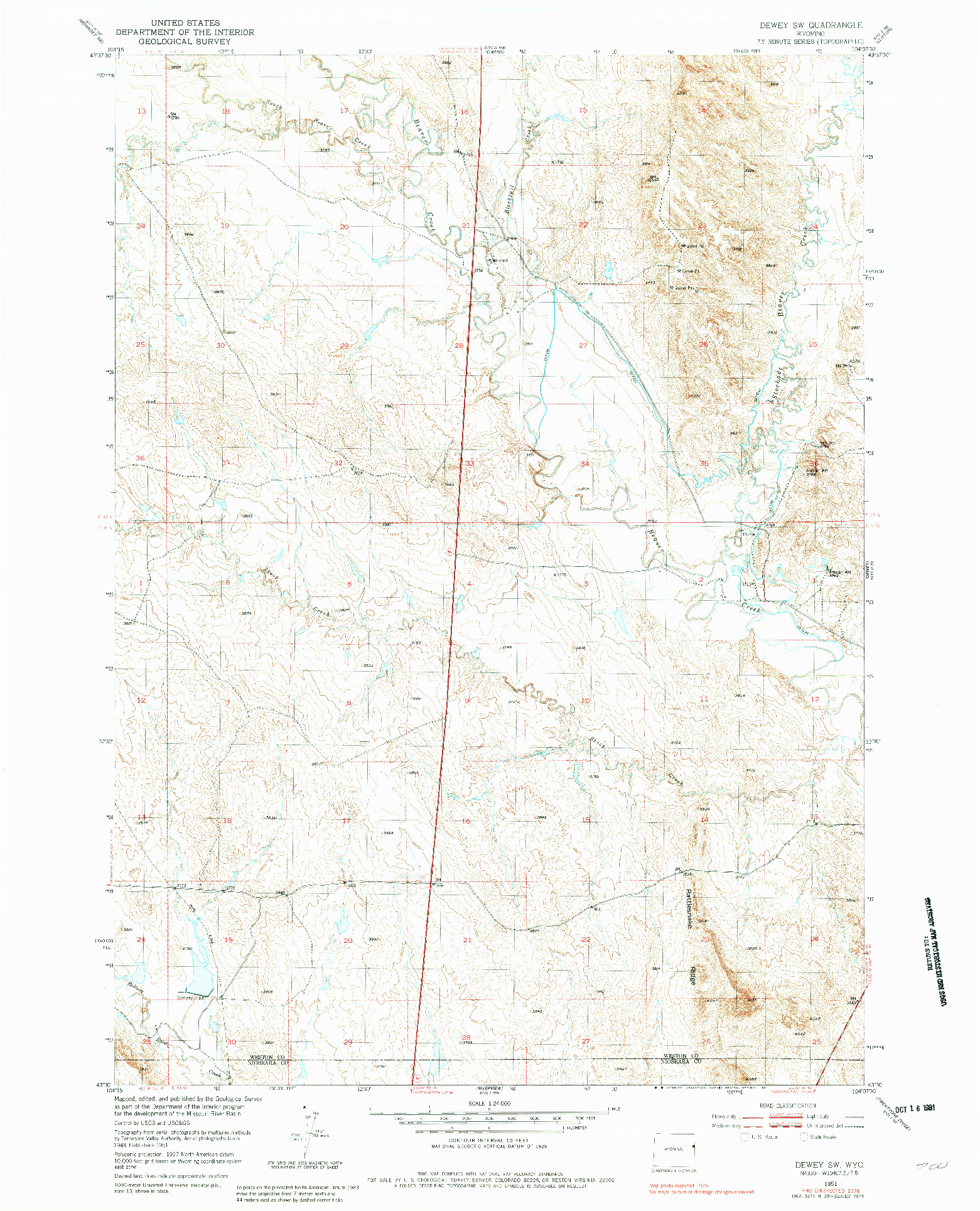USGS 1:24000-SCALE QUADRANGLE FOR DEWEY SW, WY 1951