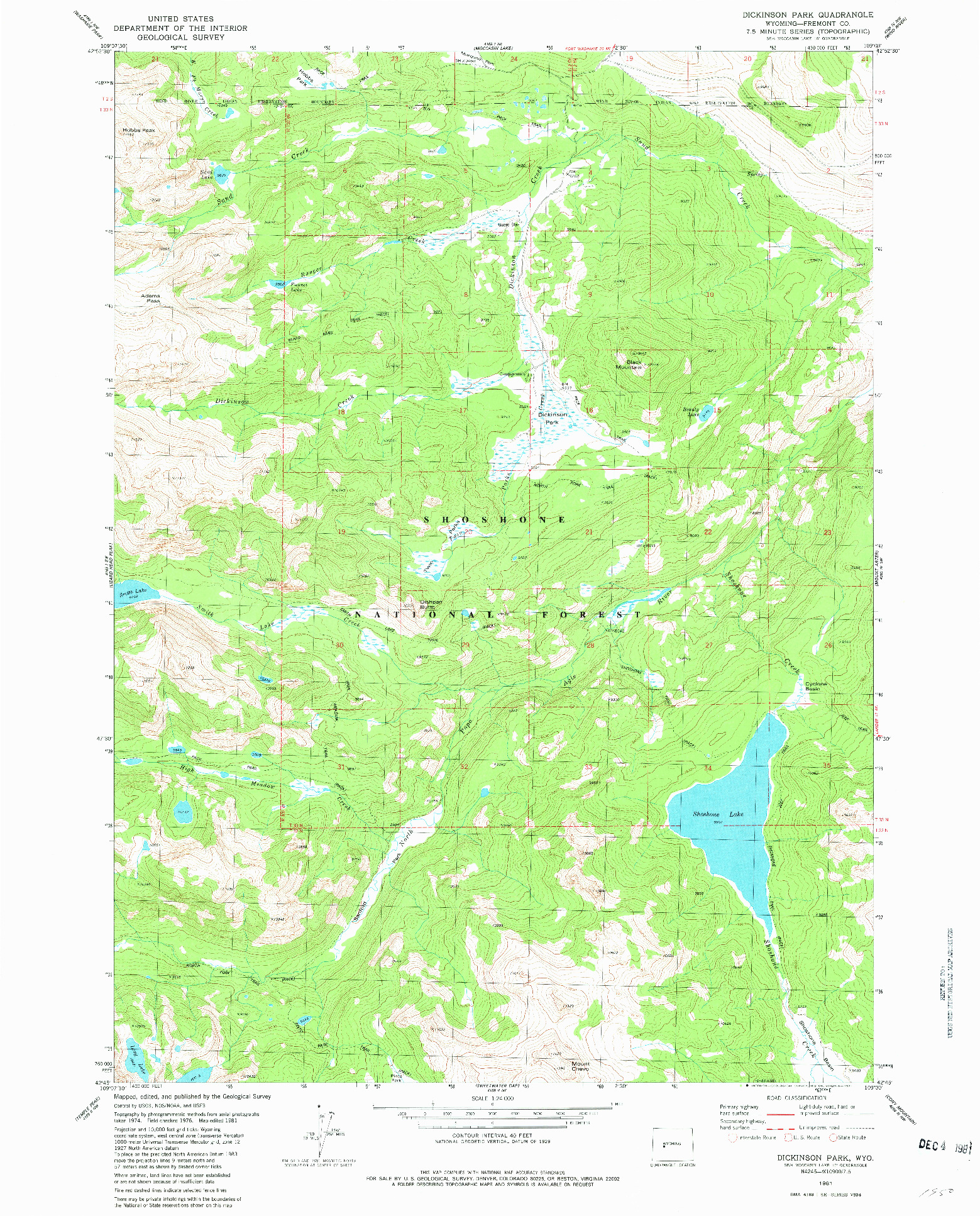 USGS 1:24000-SCALE QUADRANGLE FOR DICKINSON PARK, WY 1981