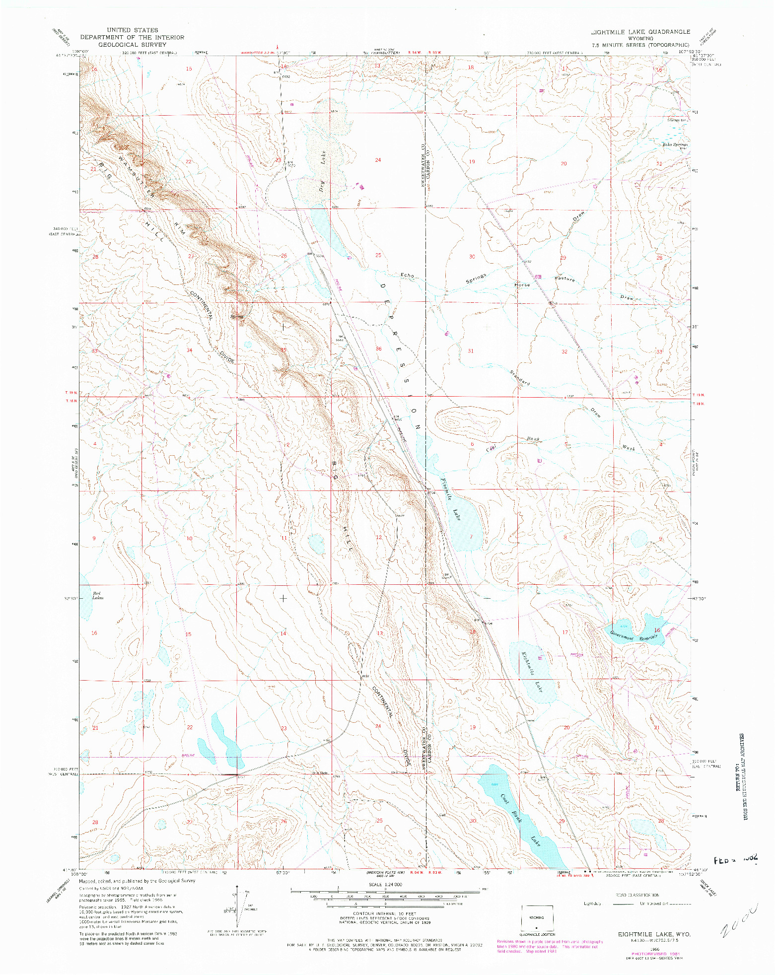 USGS 1:24000-SCALE QUADRANGLE FOR EIGHTMILE LAKE, WY 1966
