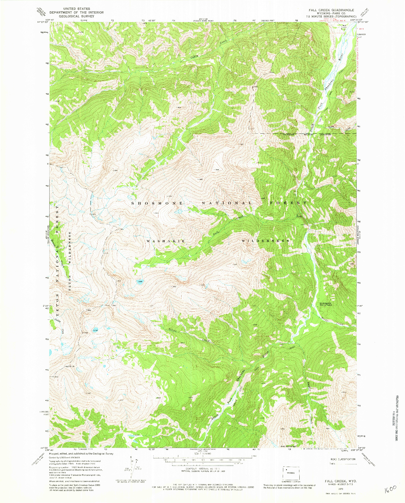 USGS 1:24000-SCALE QUADRANGLE FOR FALL CREEK, WY 1970