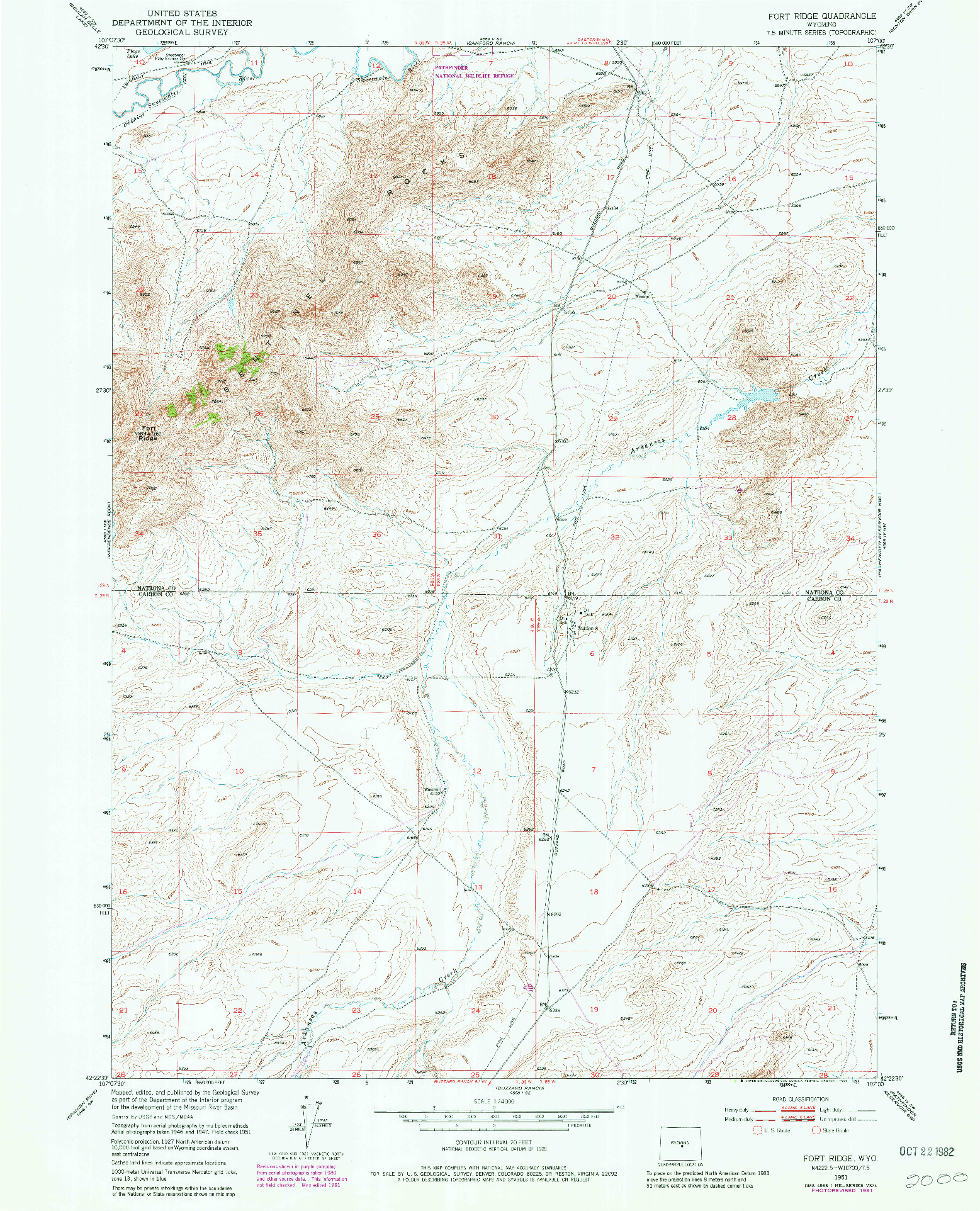 USGS 1:24000-SCALE QUADRANGLE FOR FORT RIDGE, WY 1951