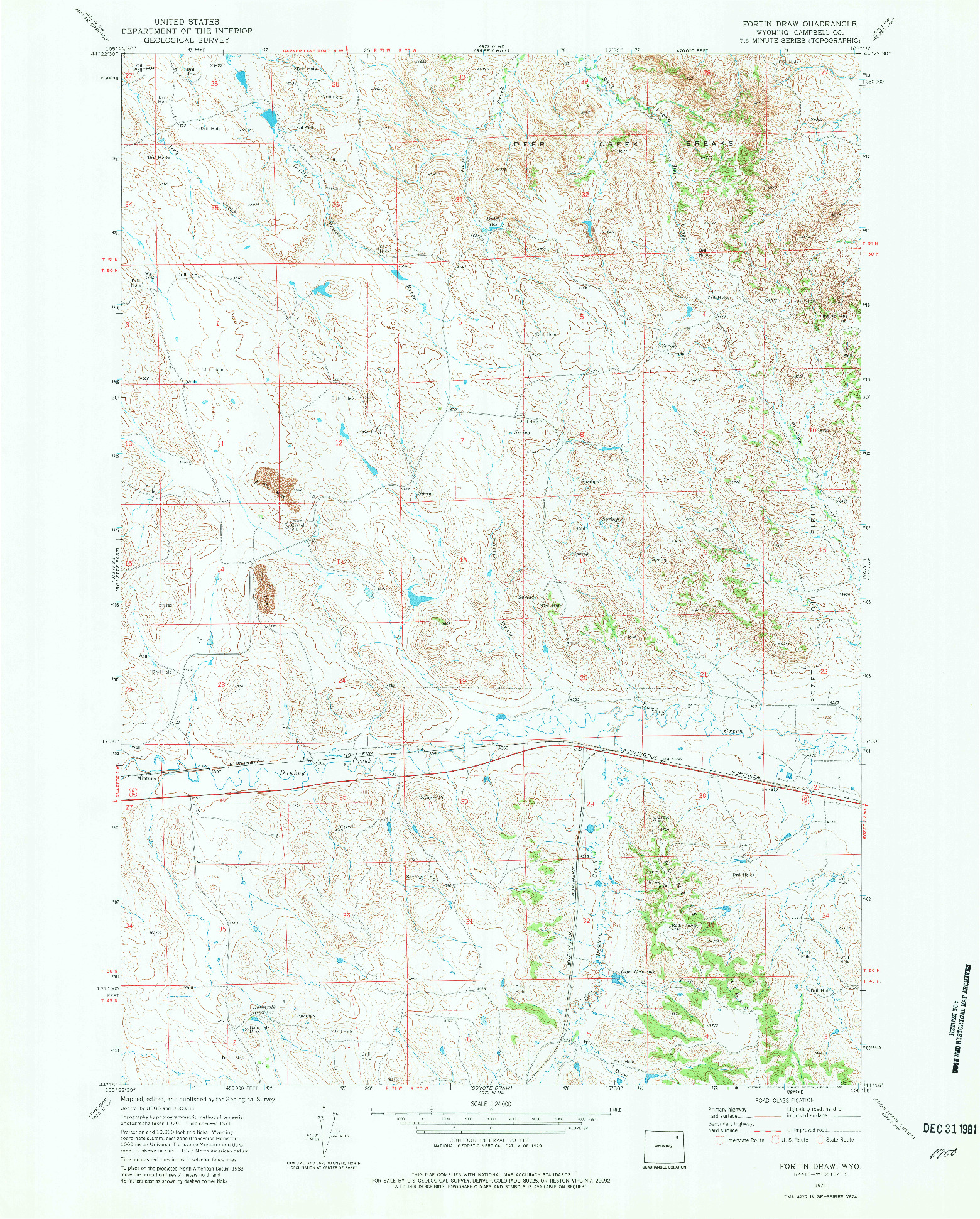 USGS 1:24000-SCALE QUADRANGLE FOR FORTIN DRAW, WY 1971