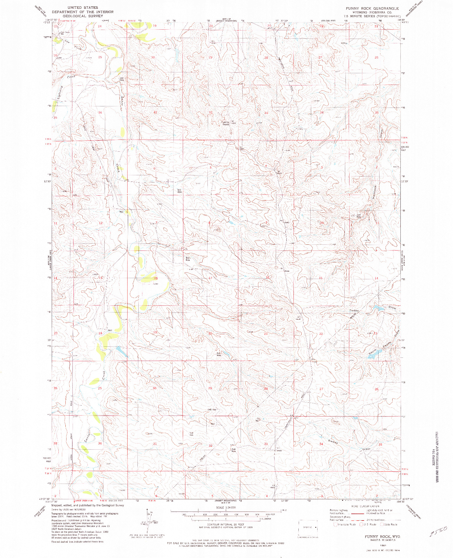 USGS 1:24000-SCALE QUADRANGLE FOR FUNNY ROCK, WY 1981