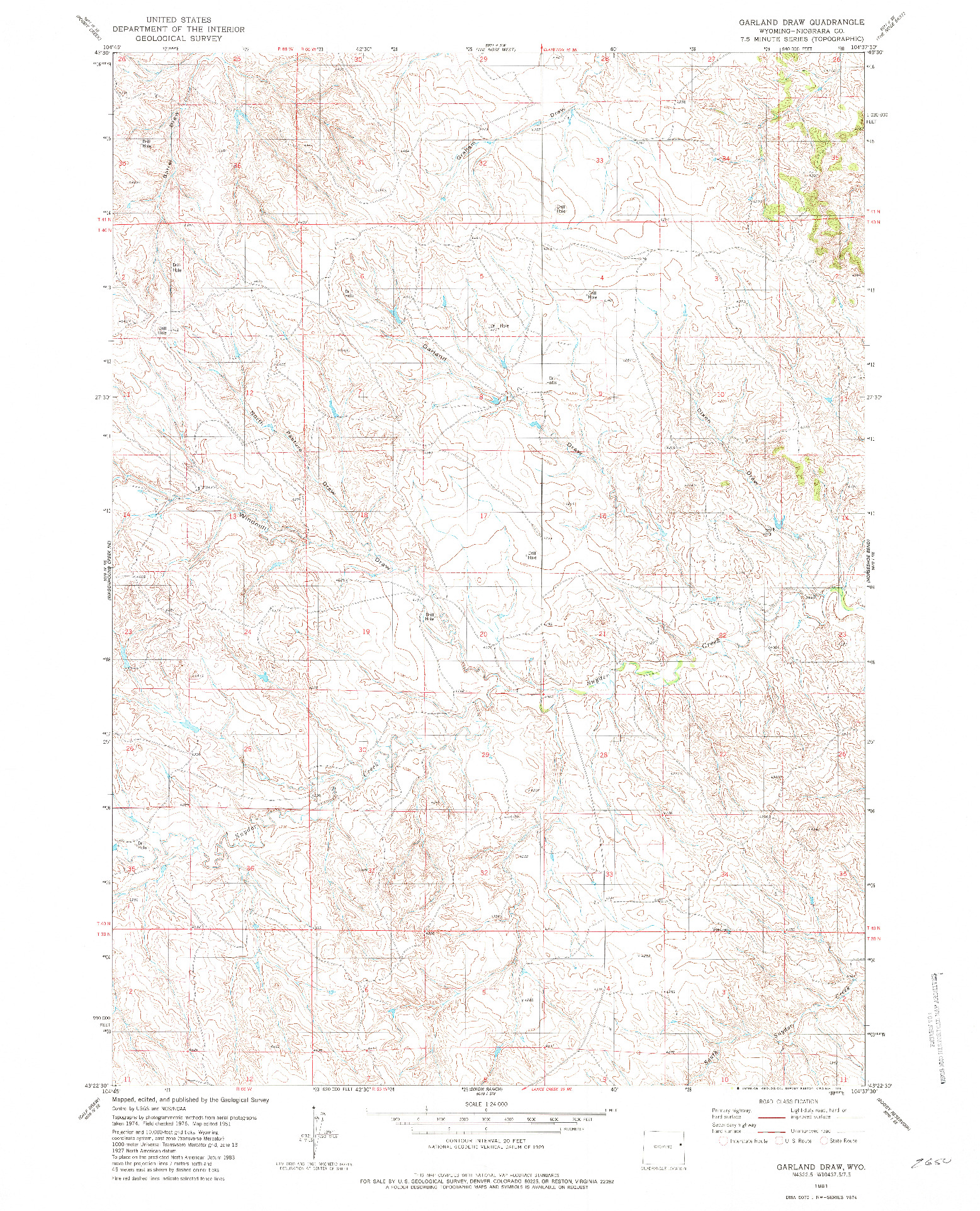 USGS 1:24000-SCALE QUADRANGLE FOR GARLAND DRAW, WY 1981