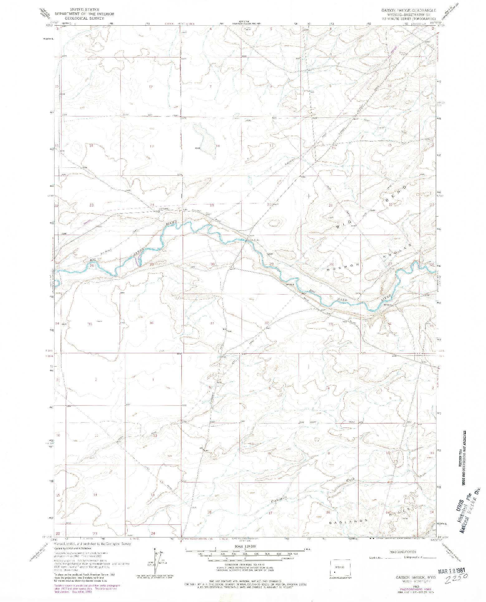 USGS 1:24000-SCALE QUADRANGLE FOR GASSON BRIDGE, WY 1963