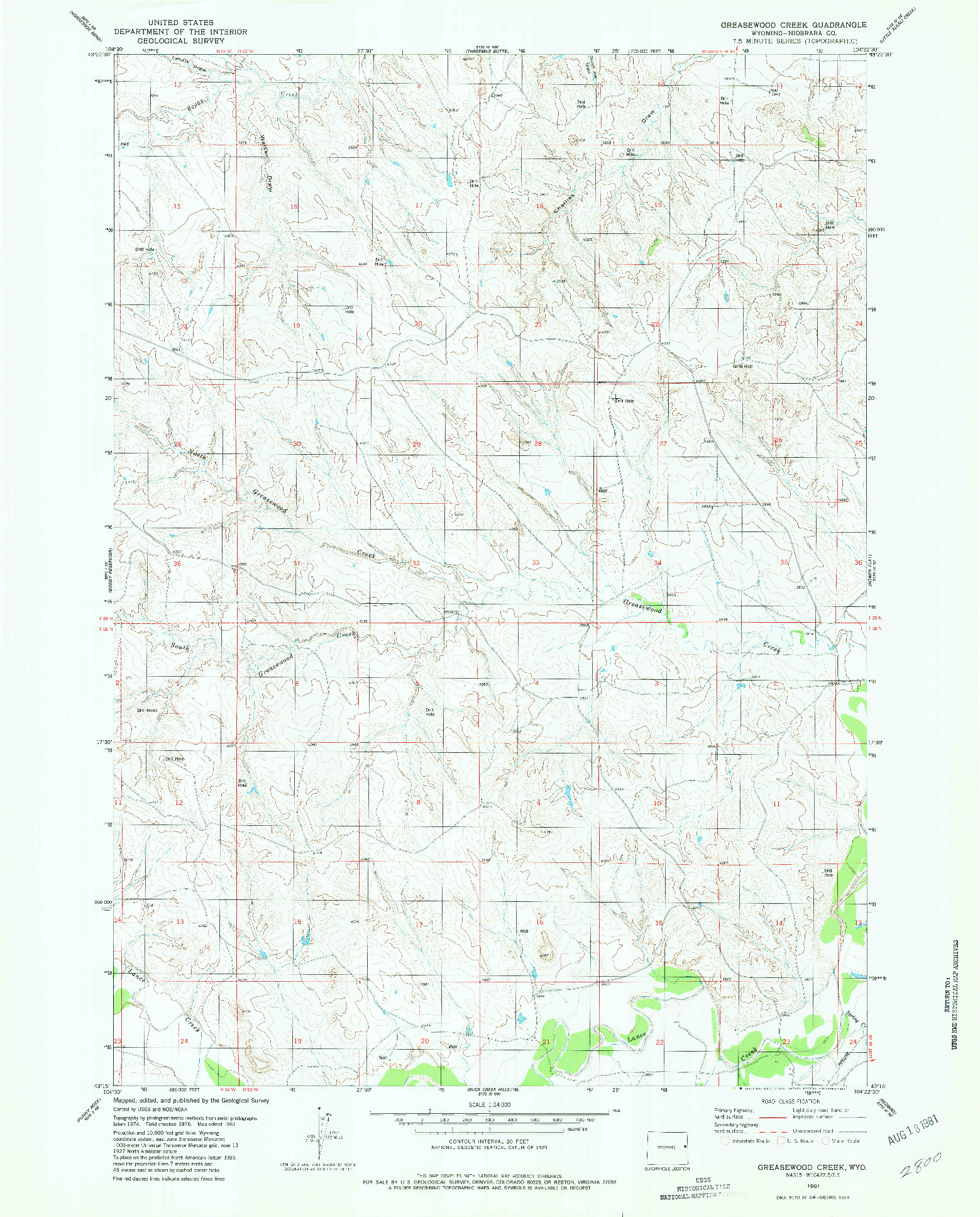 USGS 1:24000-SCALE QUADRANGLE FOR GREASEWOOD CREEK, WY 1981
